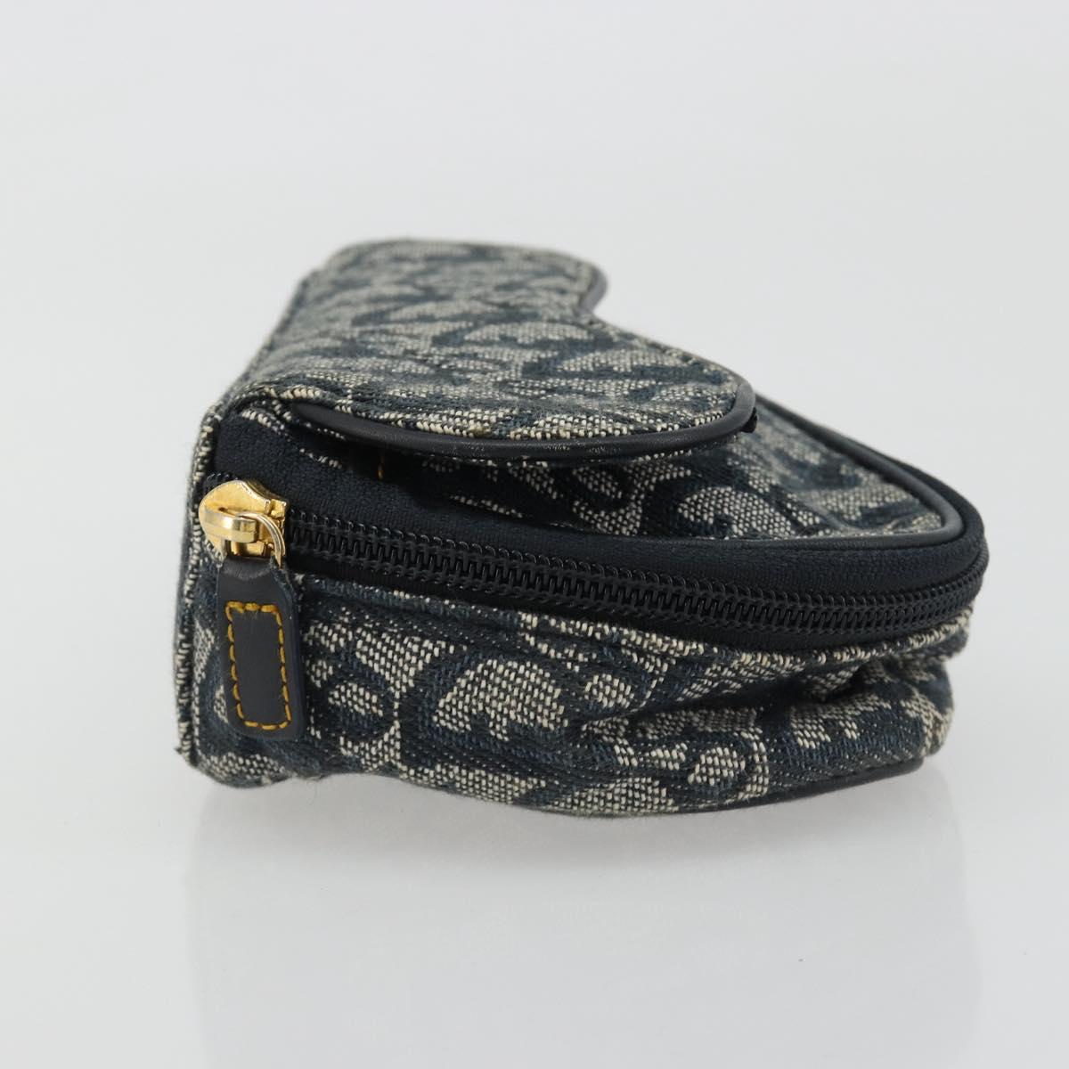 Christian Dior Trotter Canvas Saddle Pouch Navy Gold Auth 184973A