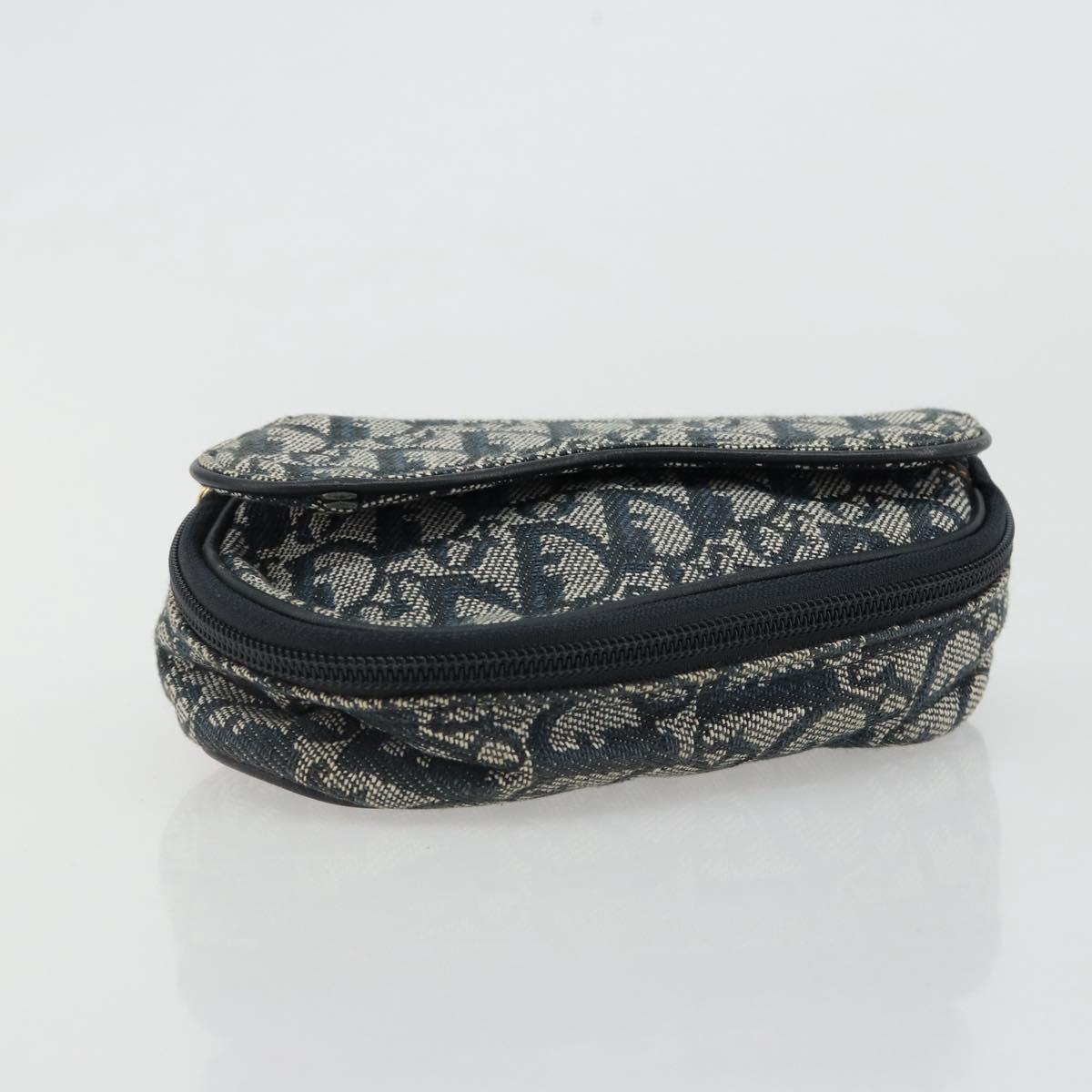 Christian Dior Trotter Canvas Saddle Pouch Navy Gold Auth 184973A
