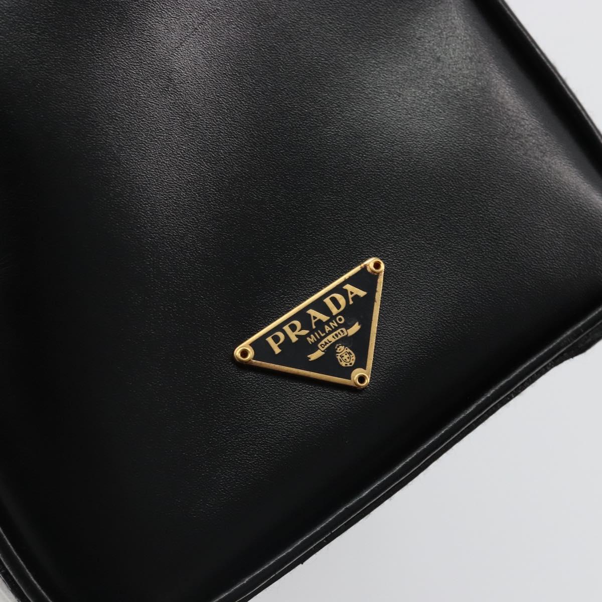 PRADA Hand Bag Leather Black Gold Auth 184974SV