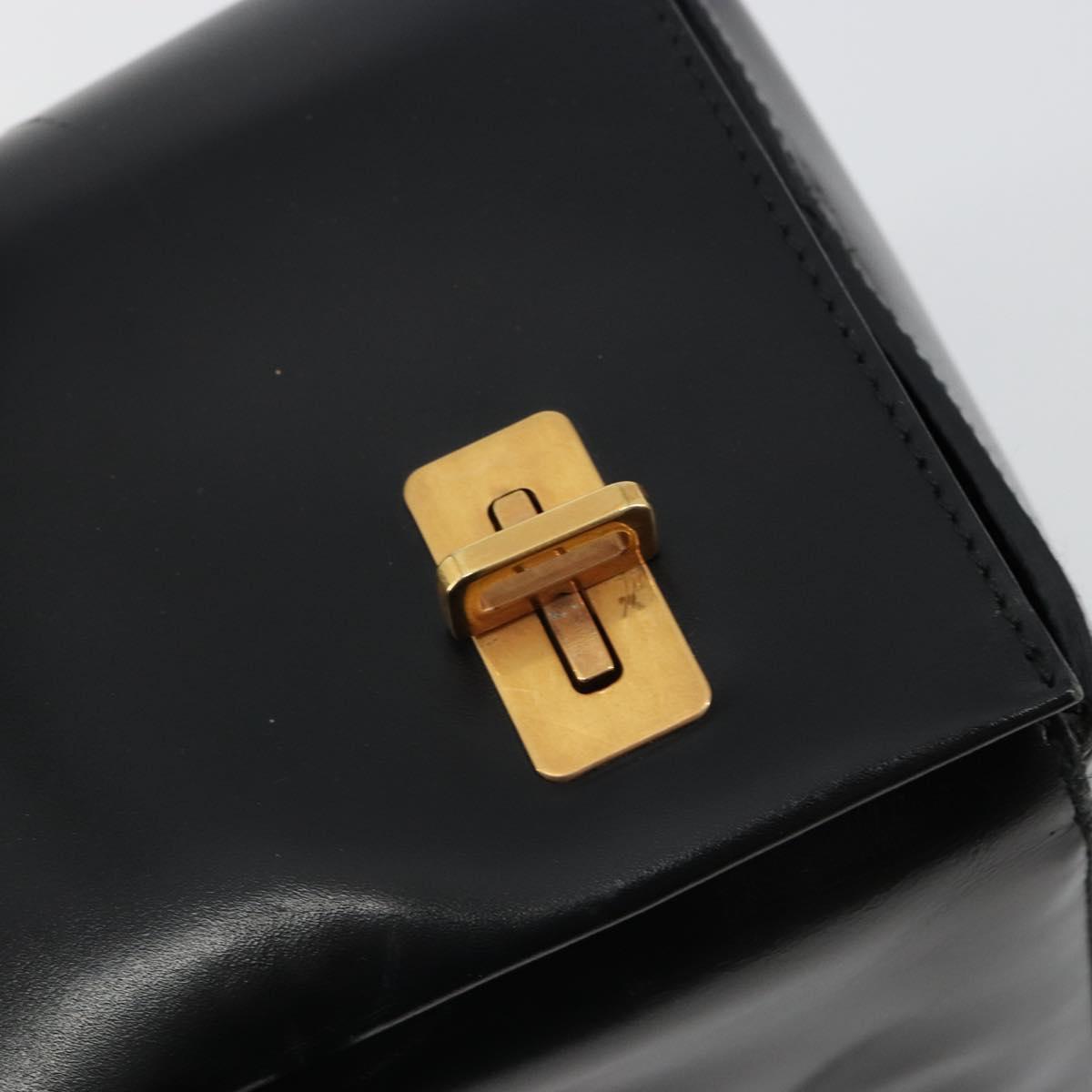 PRADA Hand Bag Leather Black Gold Auth 184974SV