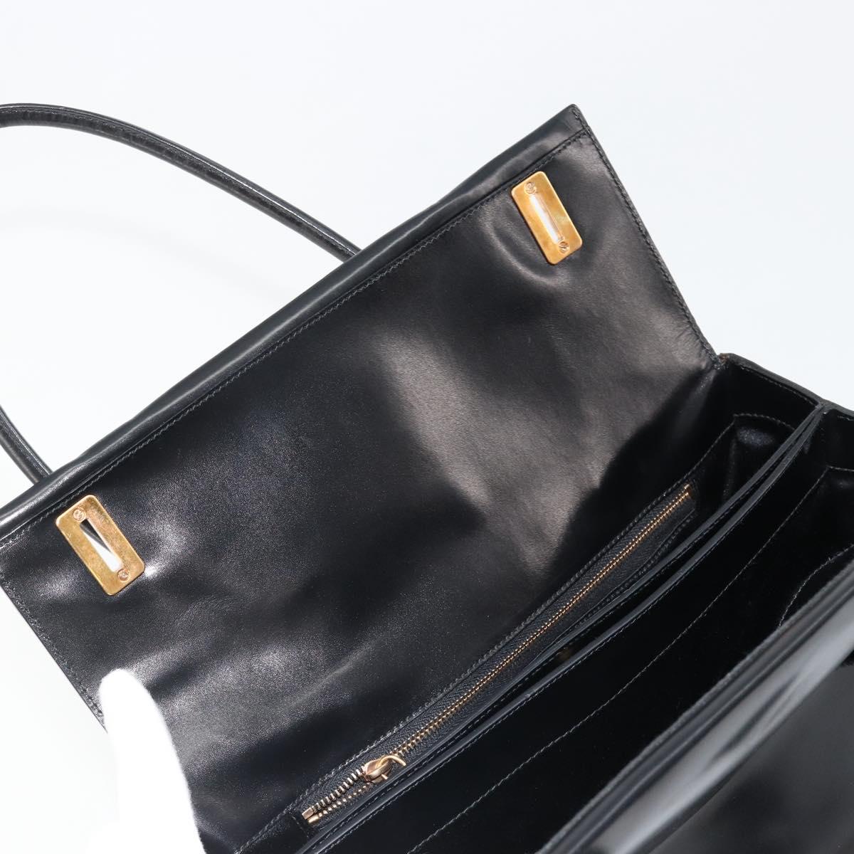 PRADA Hand Bag Leather Black Gold Auth 184974SV