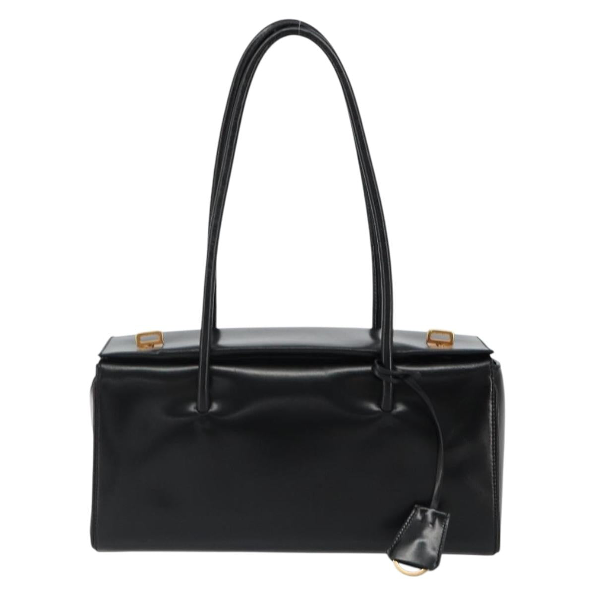 PRADA Hand Bag Leather Black Gold Auth 184974SV
