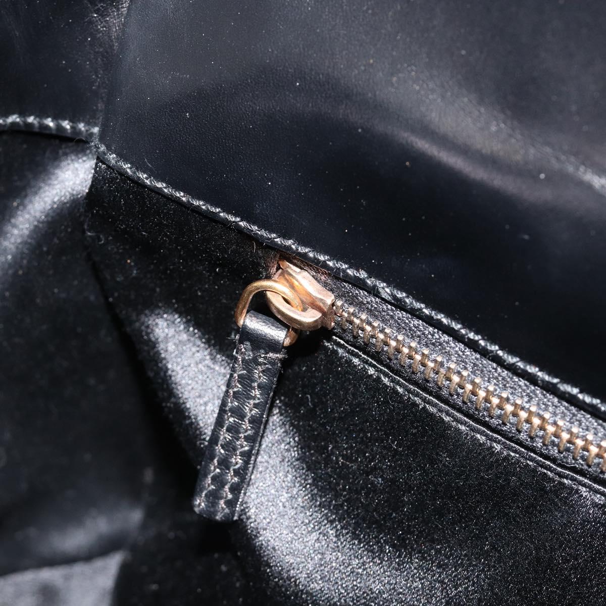 PRADA Hand Bag Leather Black Gold Auth 184974SV