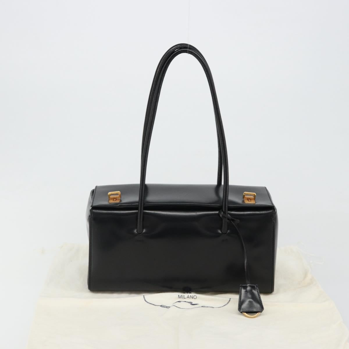 PRADA Hand Bag Leather Black Gold Auth 184974SV