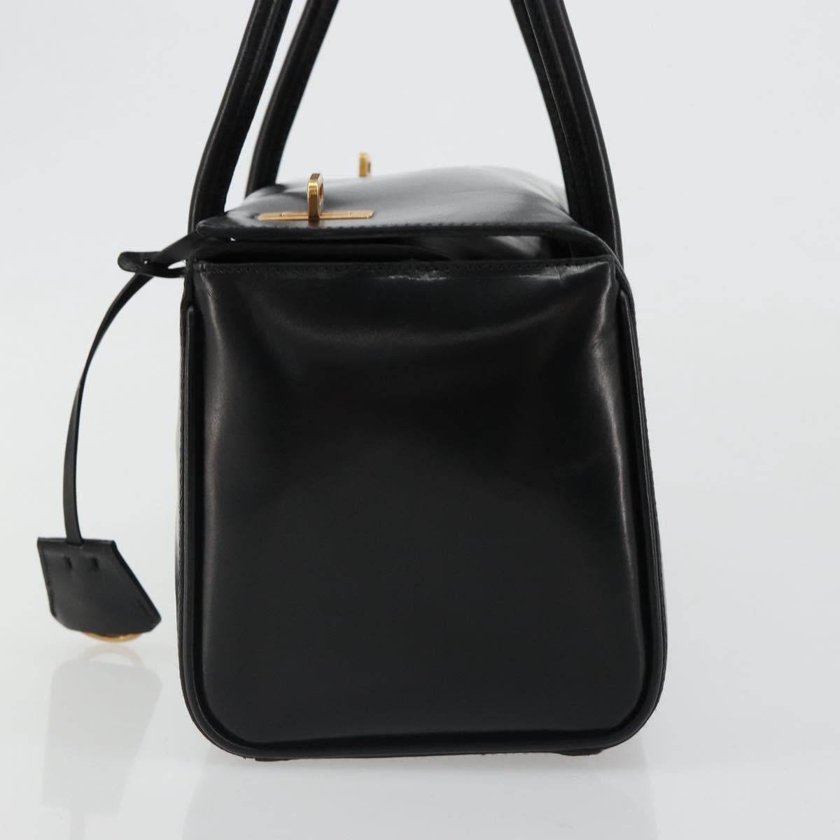 PRADA Hand Bag Leather Black Gold Auth 184974SV