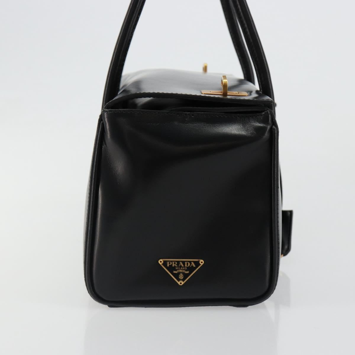 PRADA Hand Bag Leather Black Gold Auth 184974SV