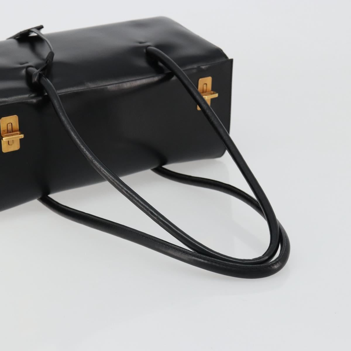 PRADA Hand Bag Leather Black Gold Auth 184974SV