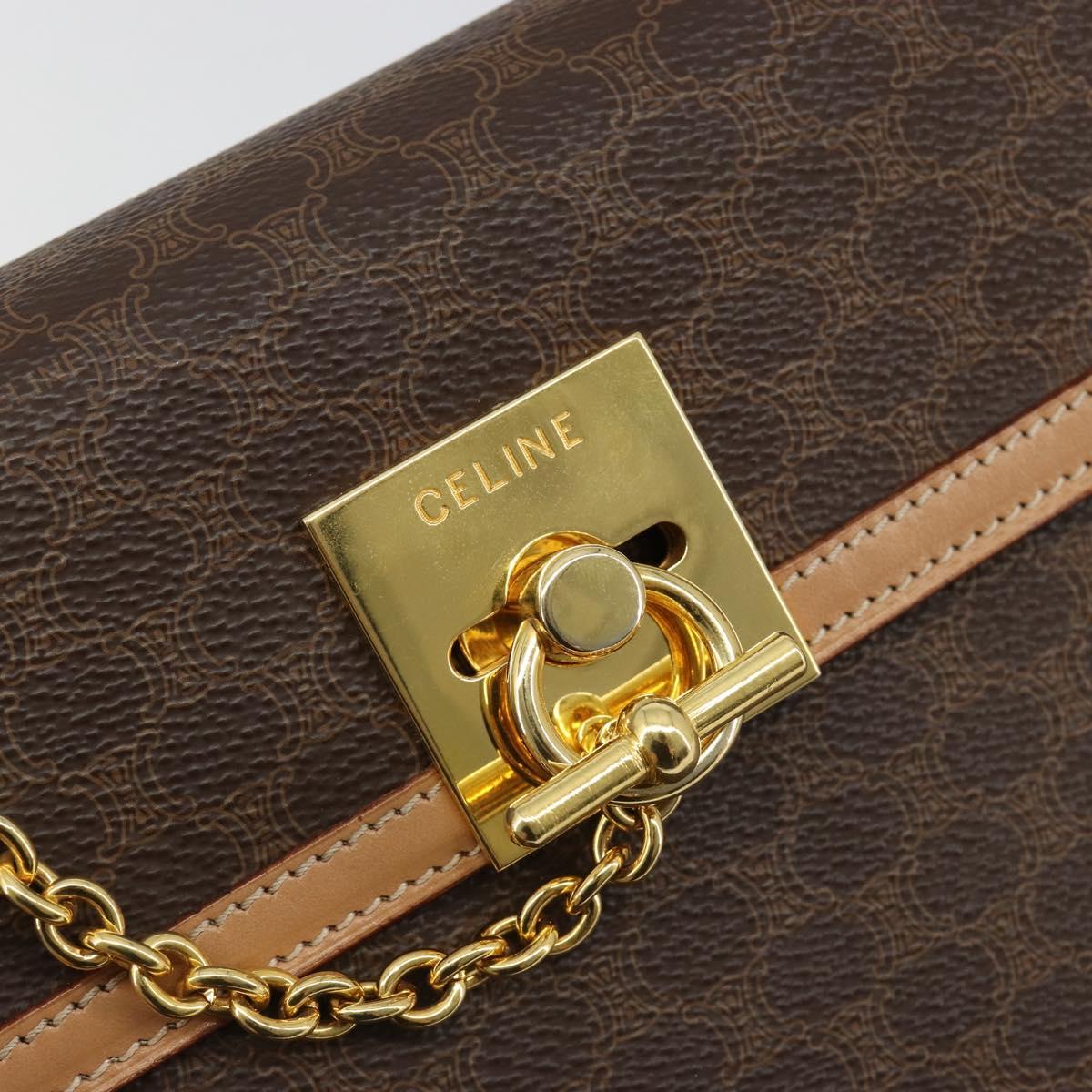 CELINE Macadam Canvas Hand Bag PVC Leather Brown Gold Auth 184975V