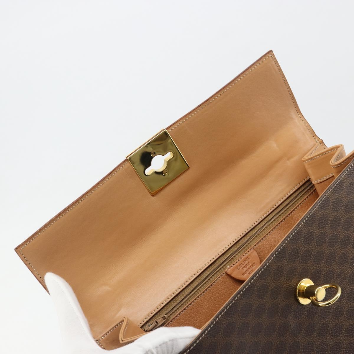 CELINE Macadam Canvas Hand Bag PVC Leather Brown Gold Auth 184975V