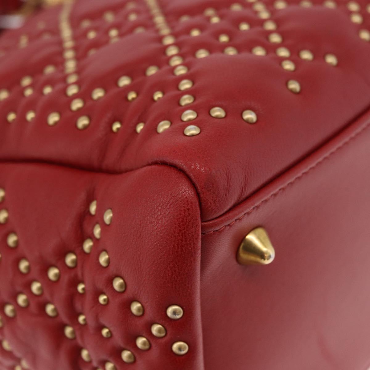 Christian Dior Lady Dior Canage Hand Bag Leather 2way Red Gold Auth 184976M