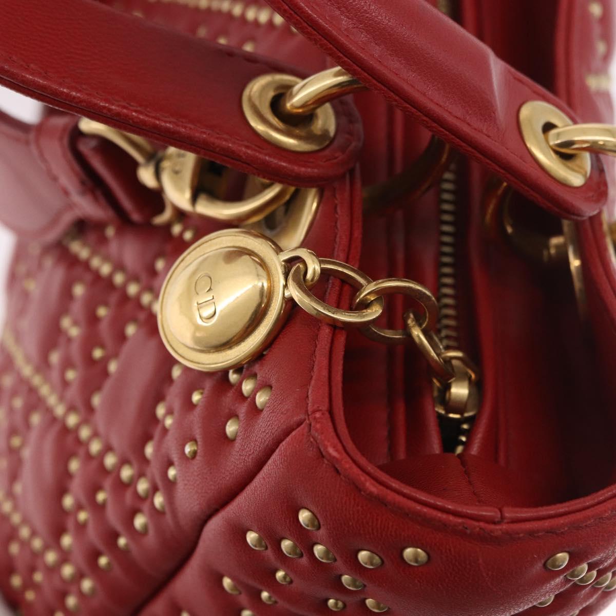 Christian Dior Lady Dior Canage Hand Bag Leather 2way Red Gold Auth 184976M