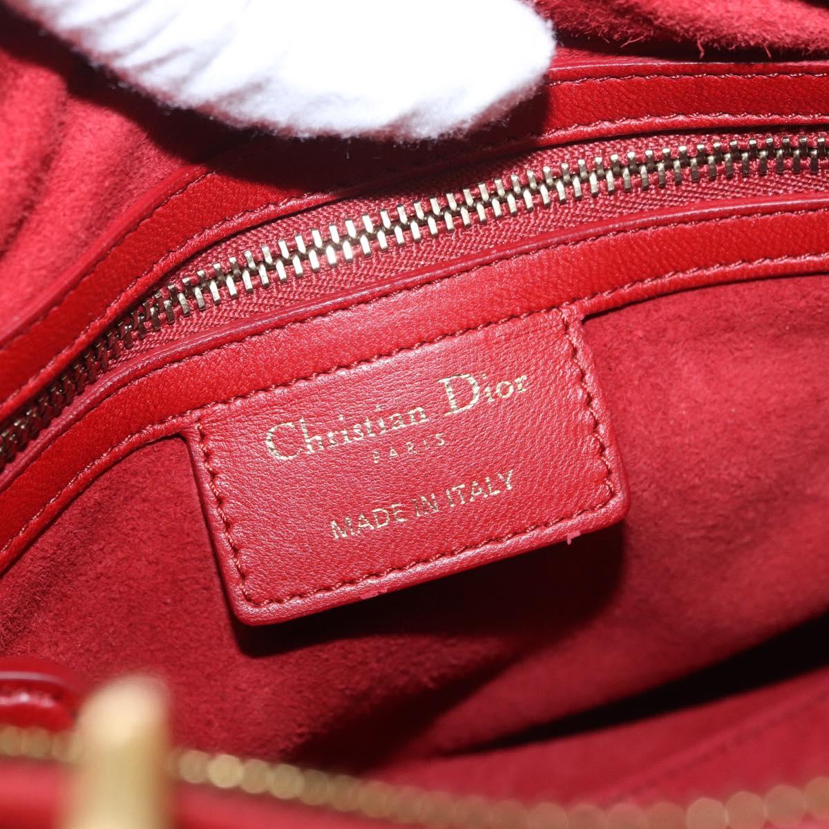 Christian Dior Lady Dior Canage Hand Bag Leather 2way Red Gold Auth 184976M