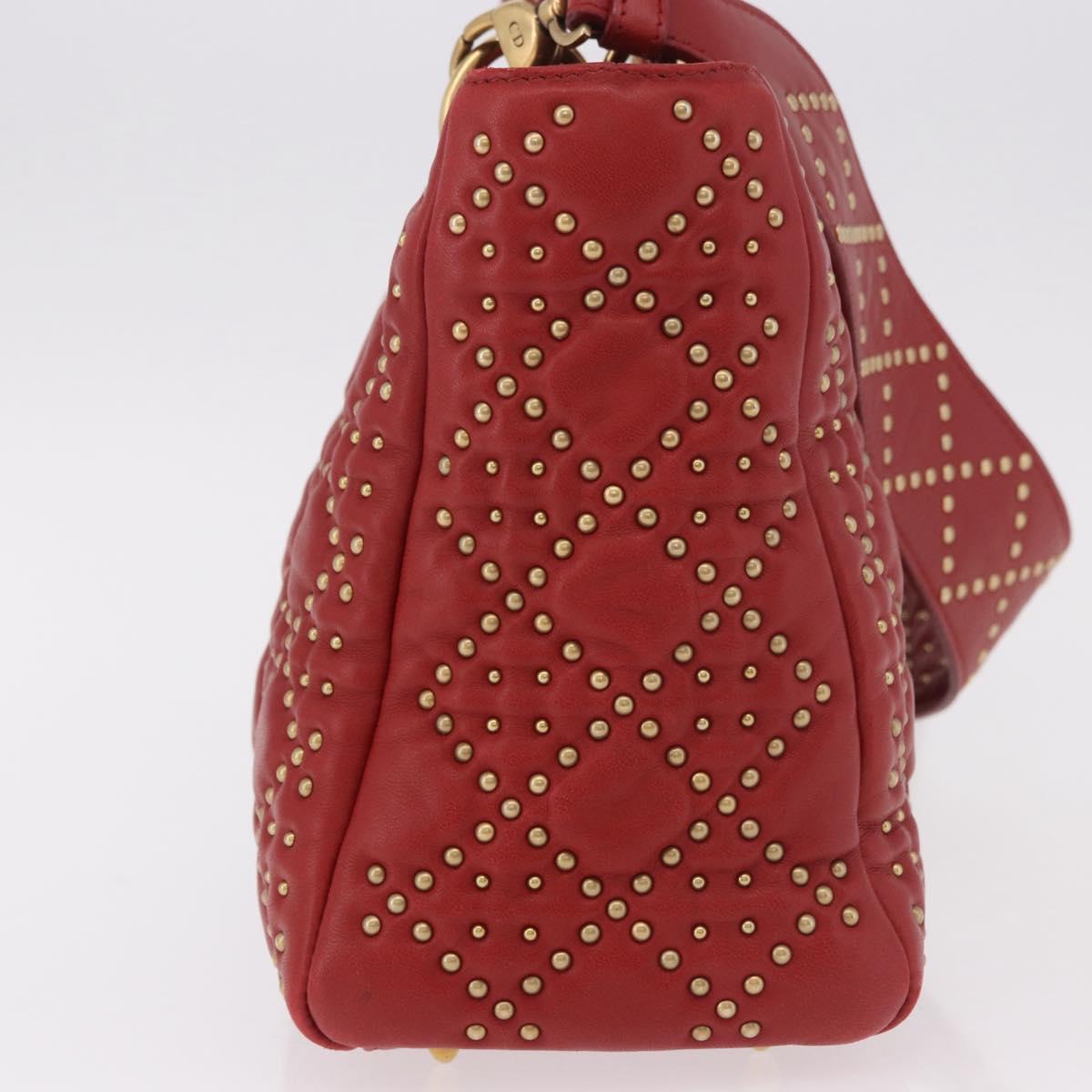 Christian Dior Lady Dior Canage Hand Bag Leather 2way Red Gold Auth 184976M