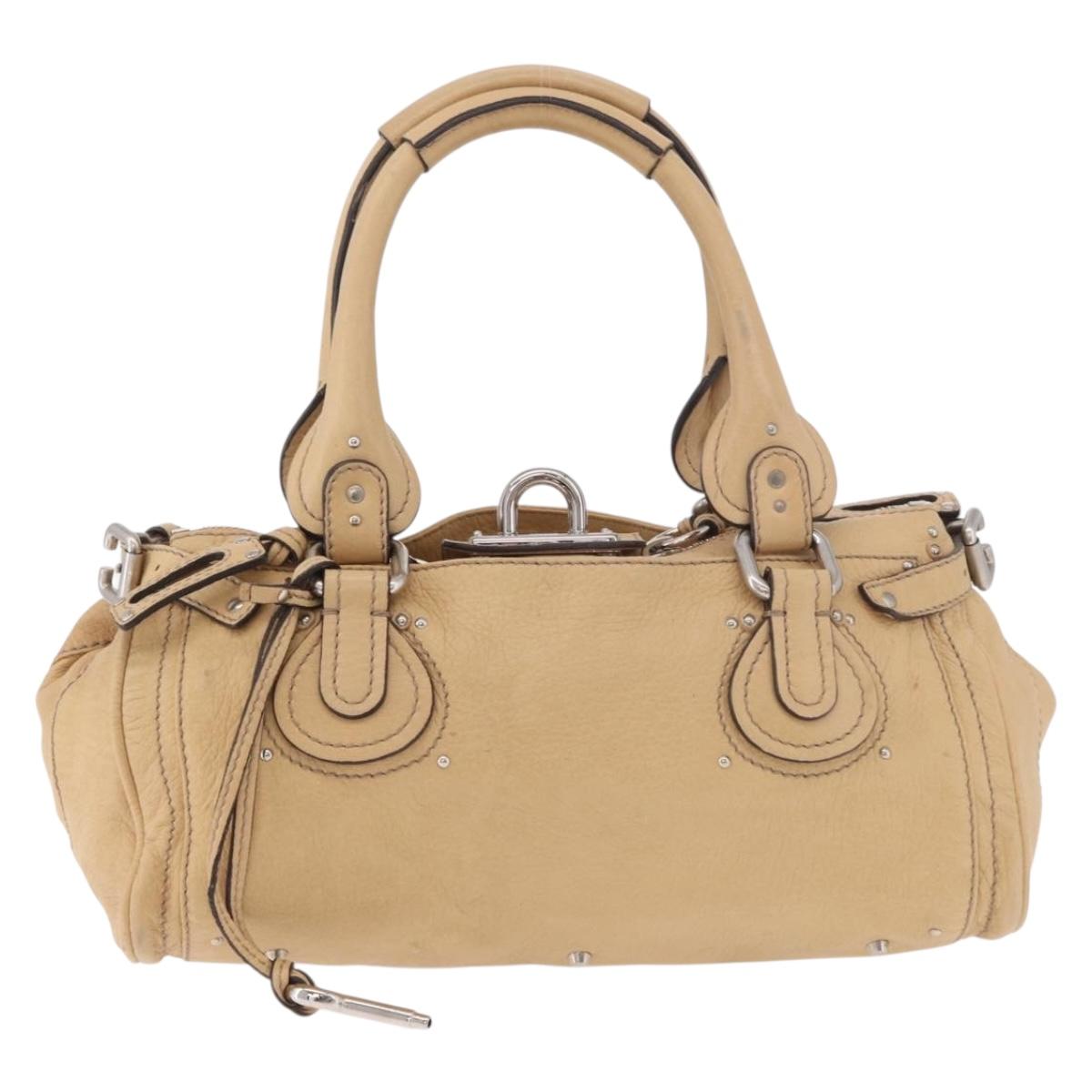 Chloe Paddington Hand Bag Leather Beige Silver Auth 184977A