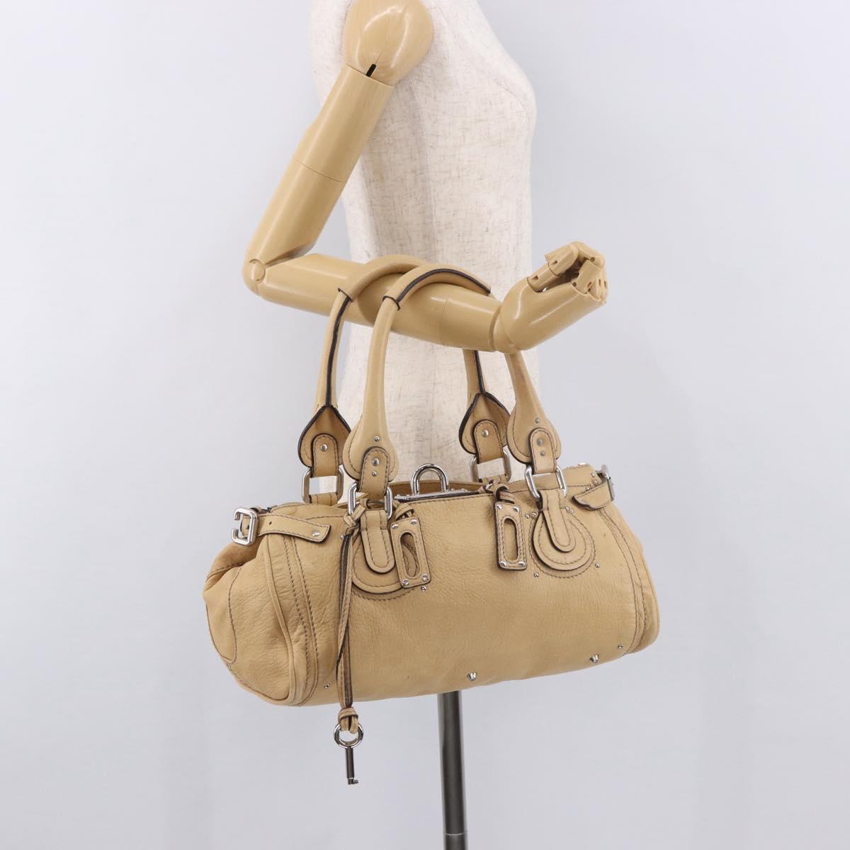 Chloe Paddington Hand Bag Leather Beige Silver Auth 184977A