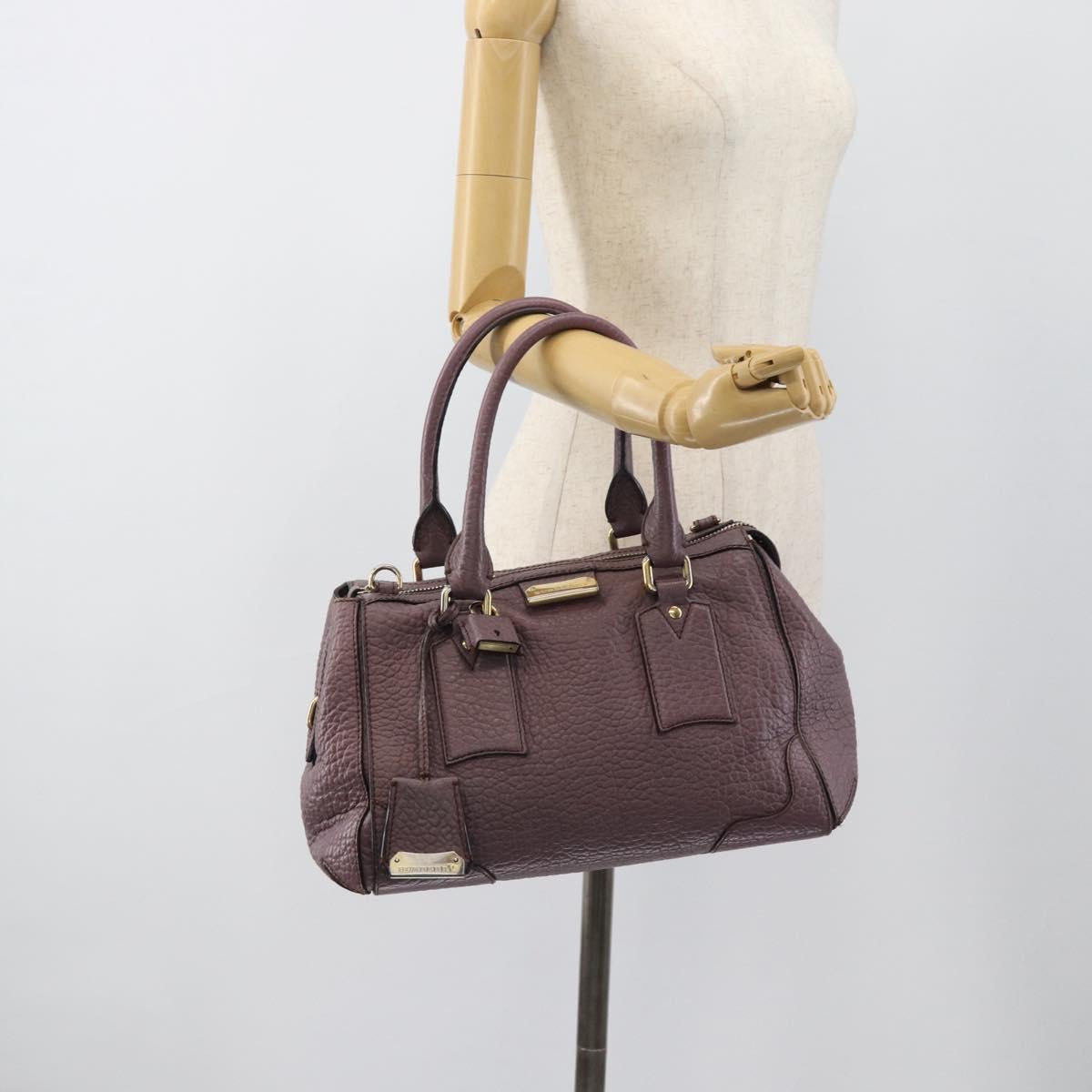 BURBERRY Hand Bag Leather Purple Silver Auth 184978