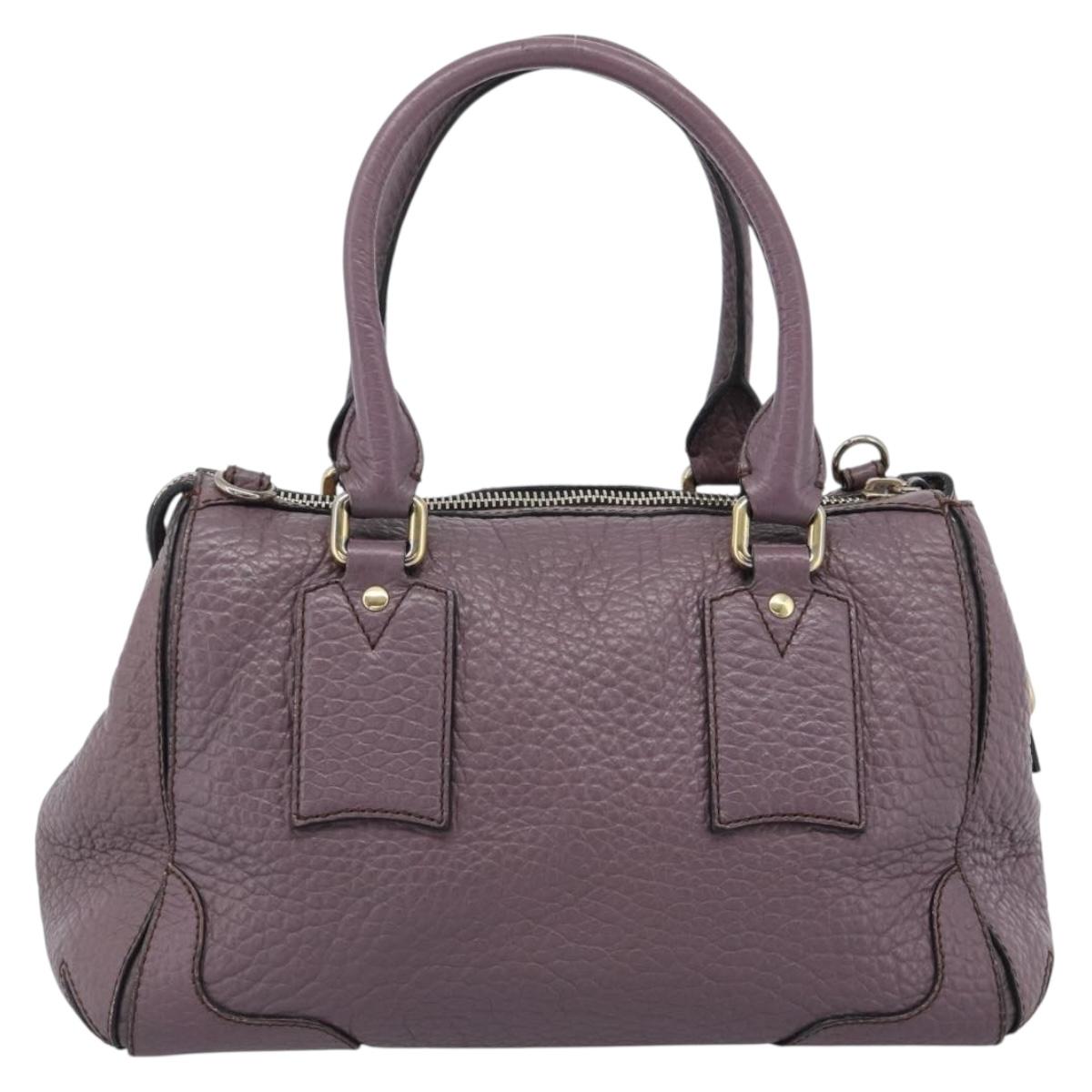 BURBERRY Hand Bag Leather Purple Silver Auth 184978