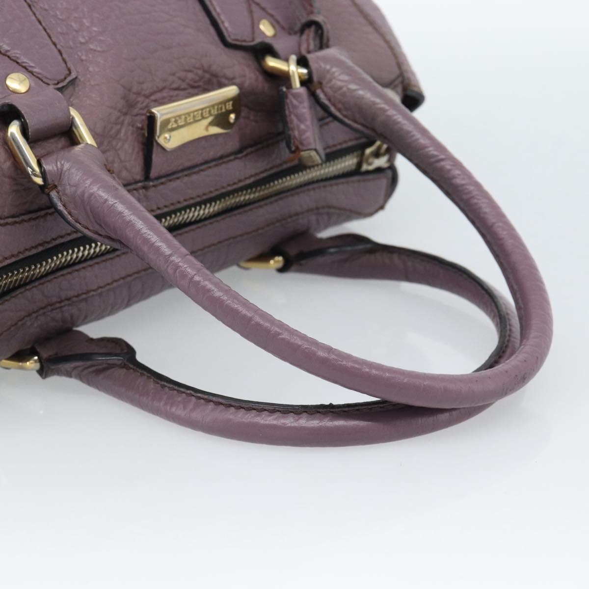BURBERRY Hand Bag Leather Purple Silver Auth 184978