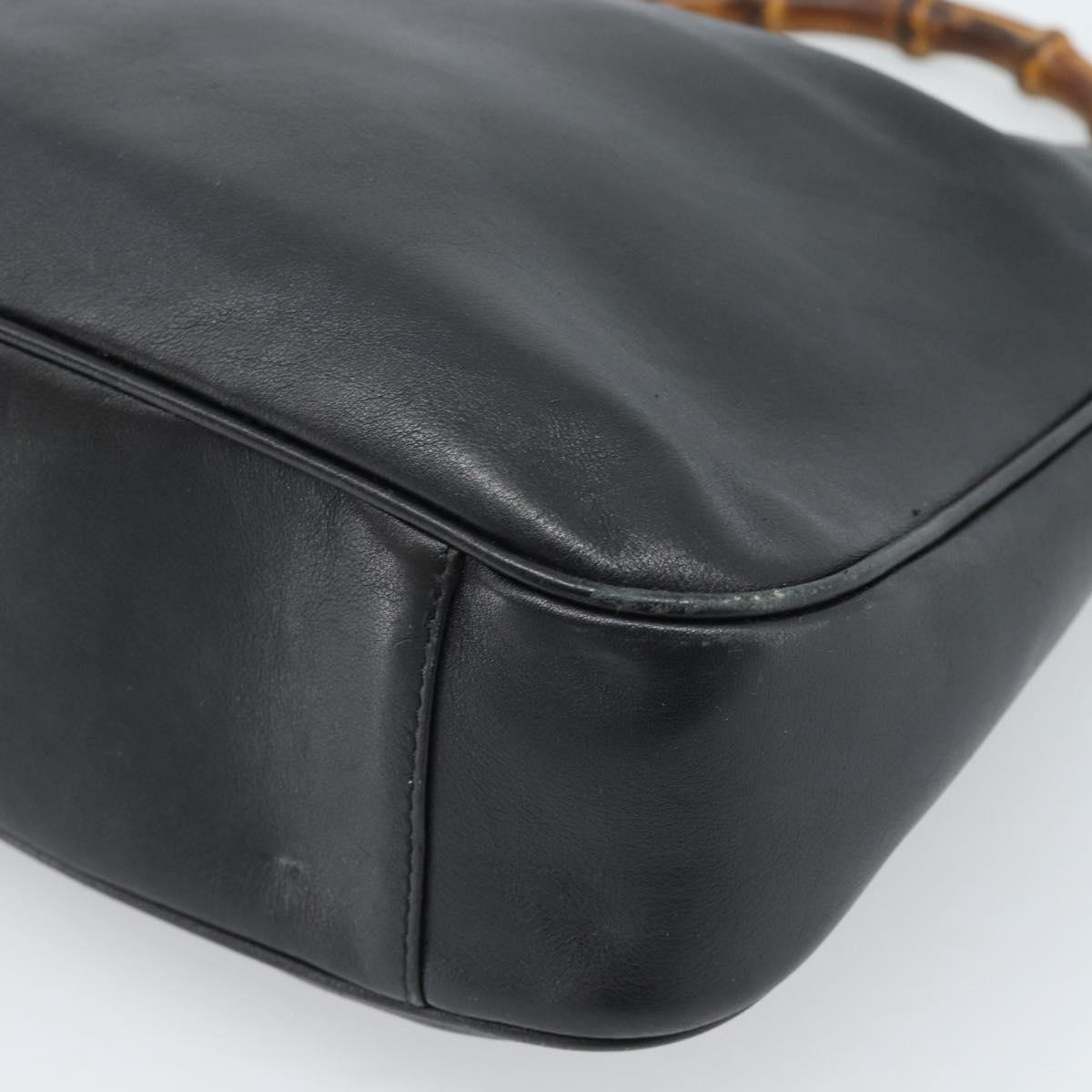 GUCCI Bamboo Shoulder Bag Leather 2way Black Gold 001 1998 1638 Auth 184979