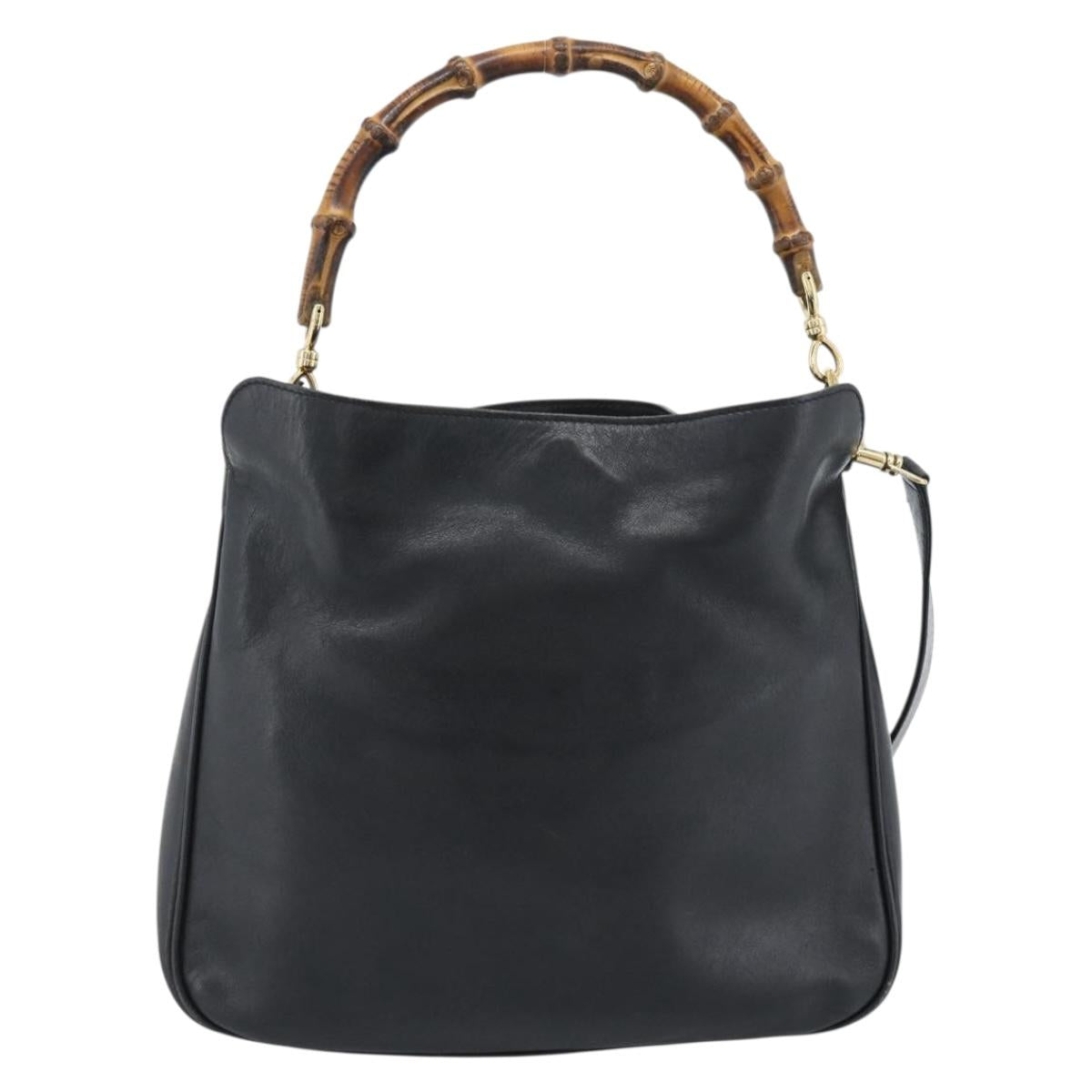 GUCCI Bamboo Shoulder Bag Leather 2way Black Gold 001 1998 1638 Auth 184979