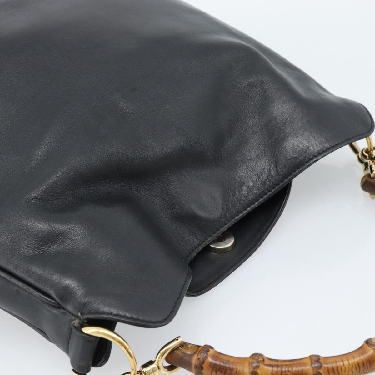 GUCCI Bamboo Shoulder Bag Leather 2way Black Gold 001 1998 1638 Auth 184979