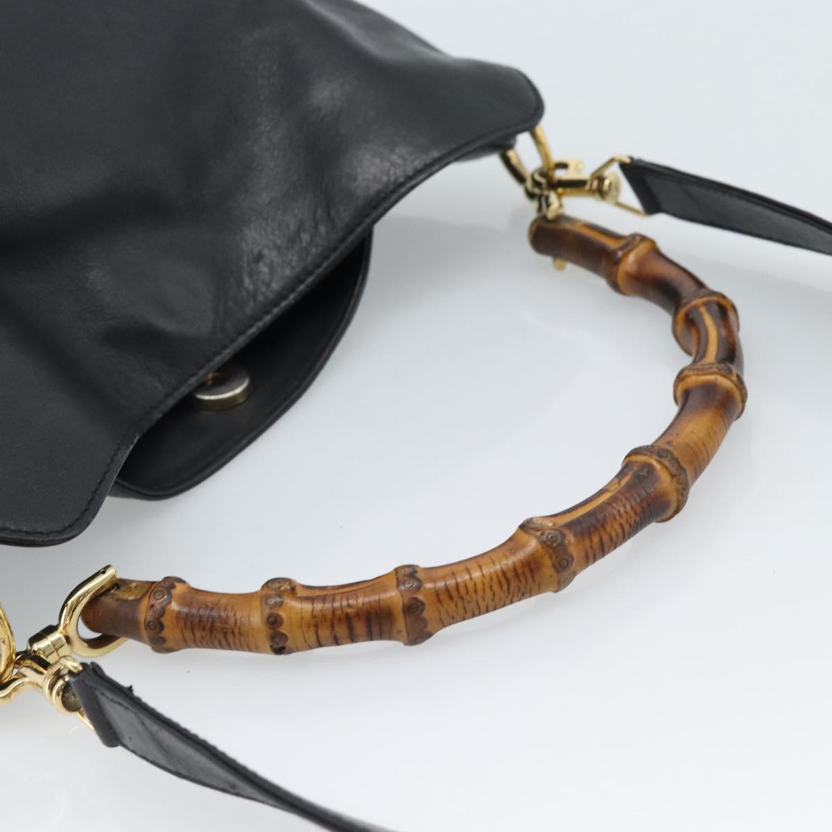 GUCCI Bamboo Shoulder Bag Leather 2way Black Gold 001 1998 1638 Auth 184979