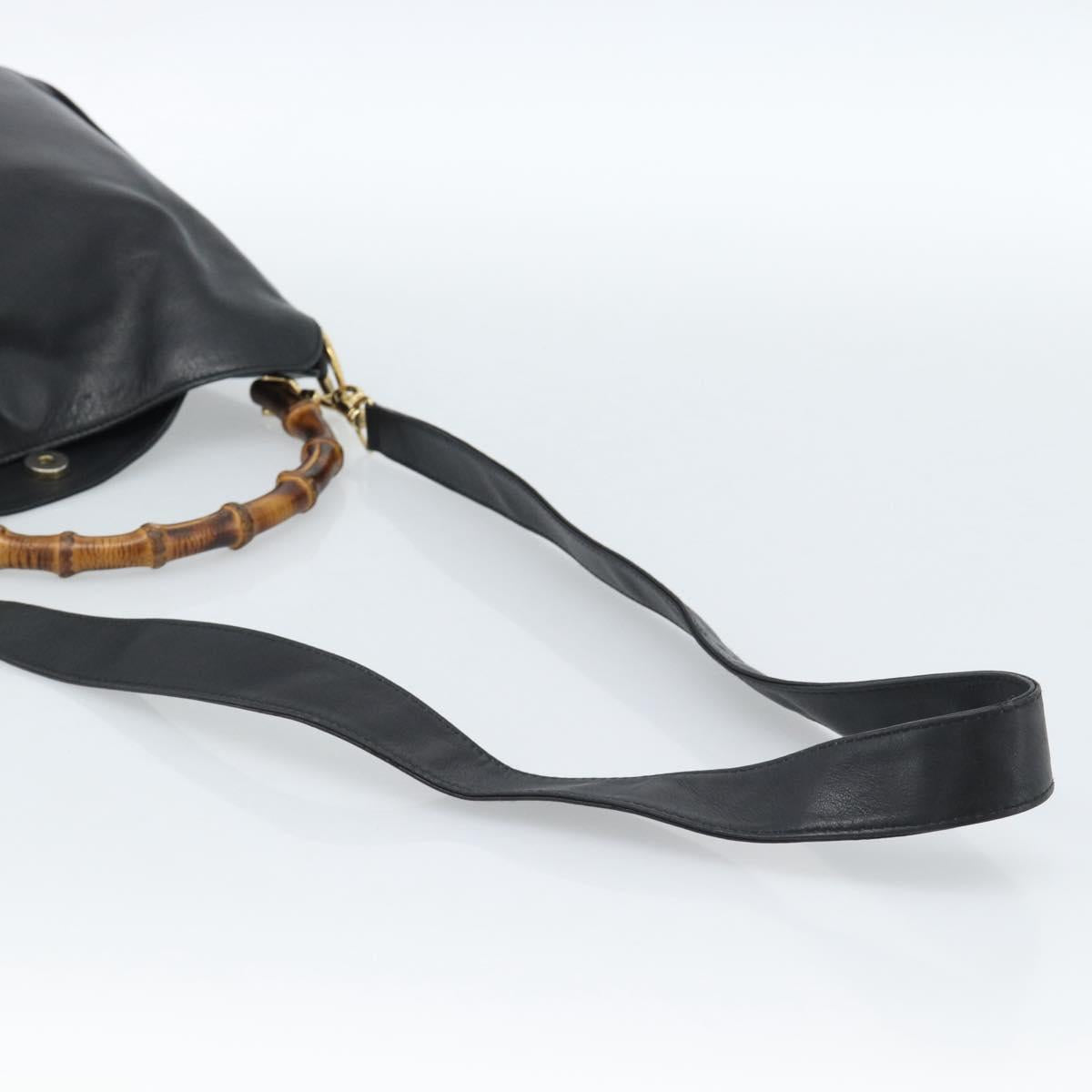 GUCCI Bamboo Shoulder Bag Leather 2way Black Gold 001 1998 1638 Auth 184979