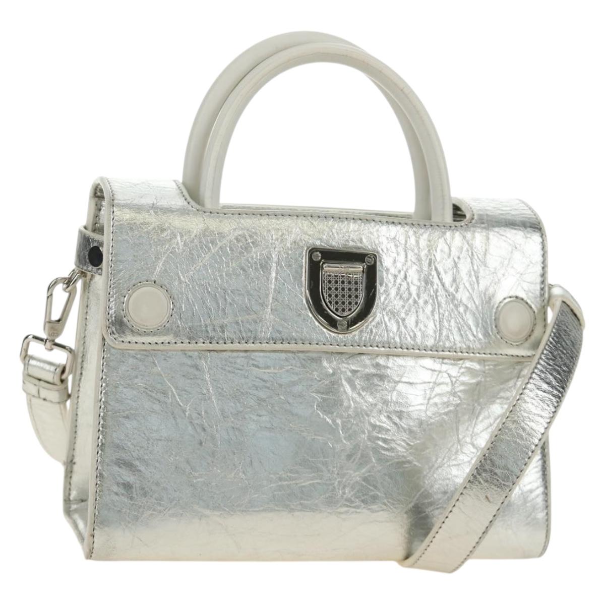 Christian Dior Hand Bag Leather 2way Silver Auth 184980V