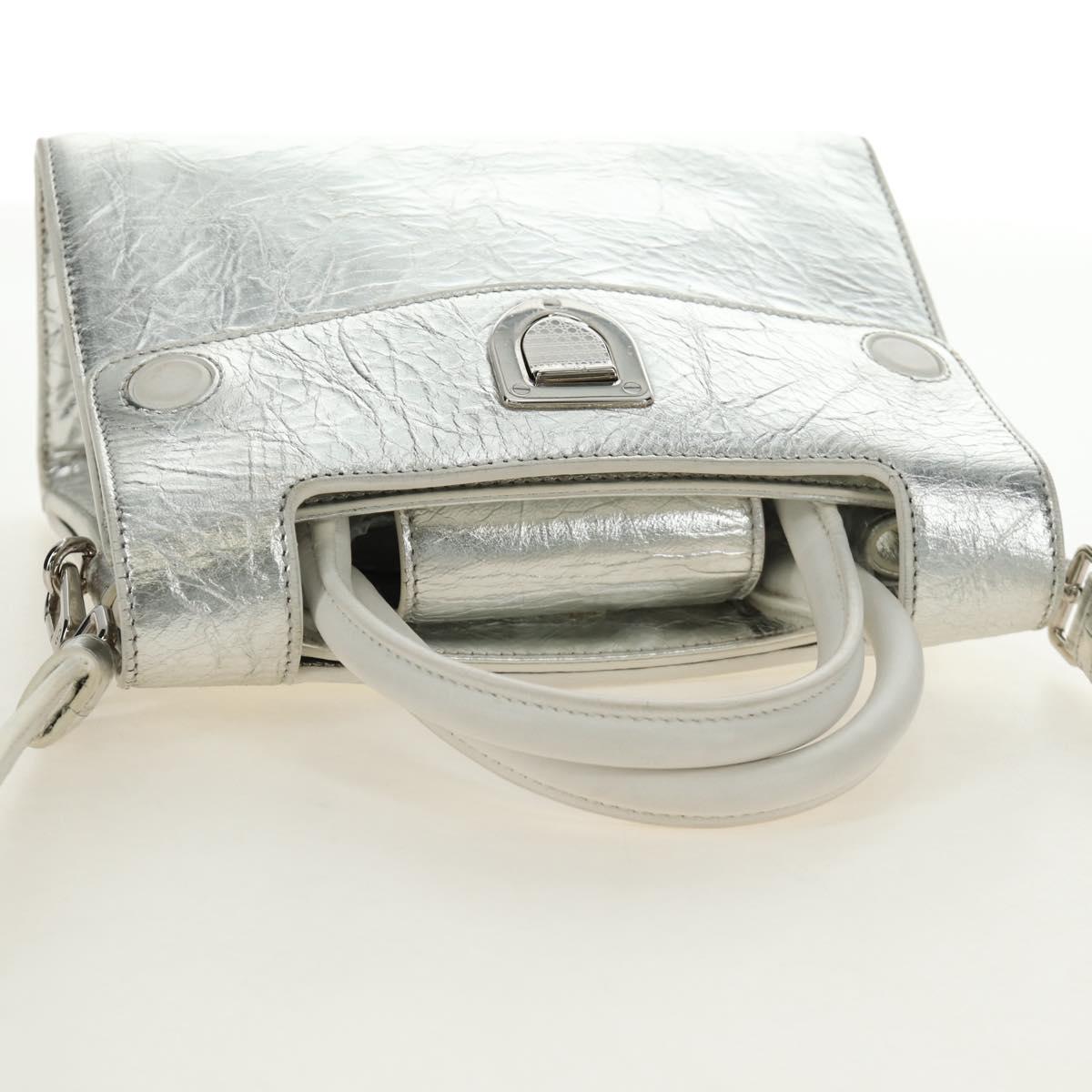 Christian Dior Hand Bag Leather 2way Silver Auth 184980V