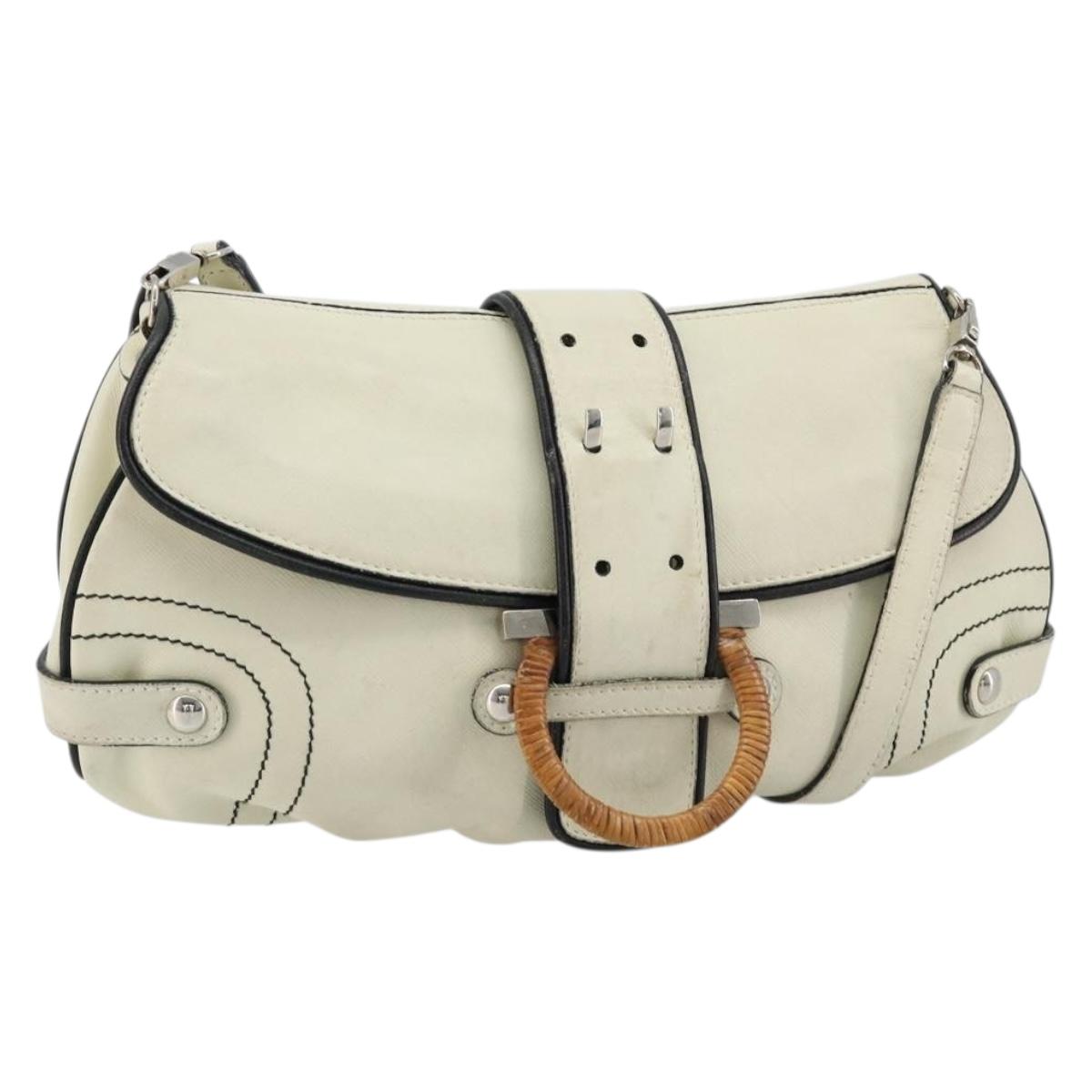 Salvatore Ferragamo Gancini Shoulder Bag Leather Ivory Silver Auth 184983