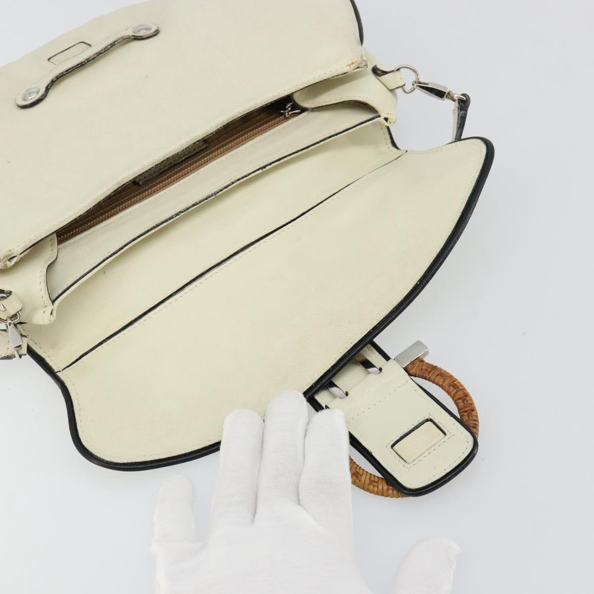 Salvatore Ferragamo Gancini Shoulder Bag Leather Ivory Silver Auth 184983