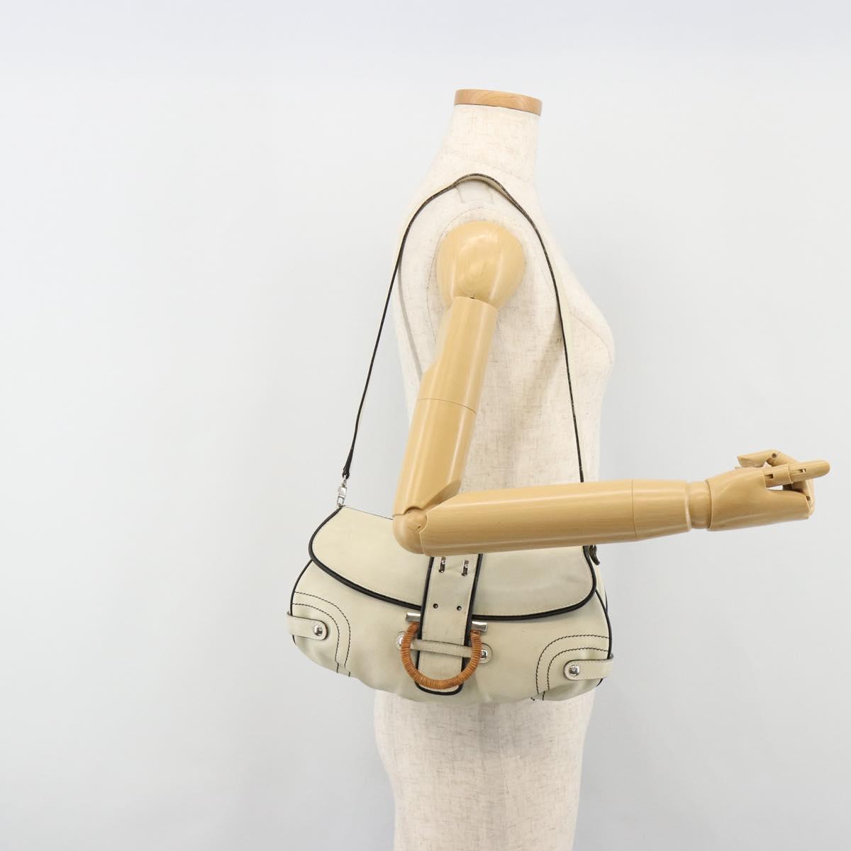 Salvatore Ferragamo Gancini Shoulder Bag Leather Ivory Silver Auth 184983