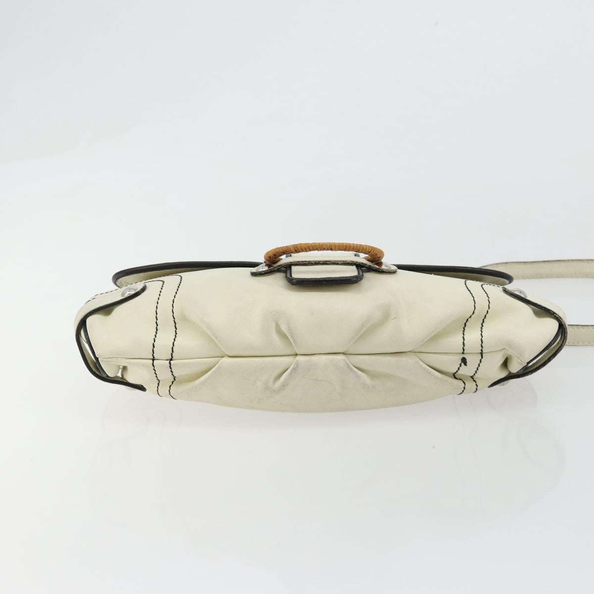 Salvatore Ferragamo Gancini Shoulder Bag Leather Ivory Silver Auth 184983