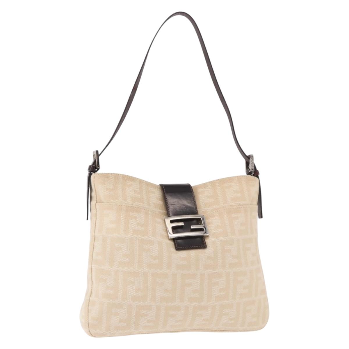 FENDI Zucca Canvas Mamma Baguette Shoulder Bag Beige Silver Auth 184984SAV