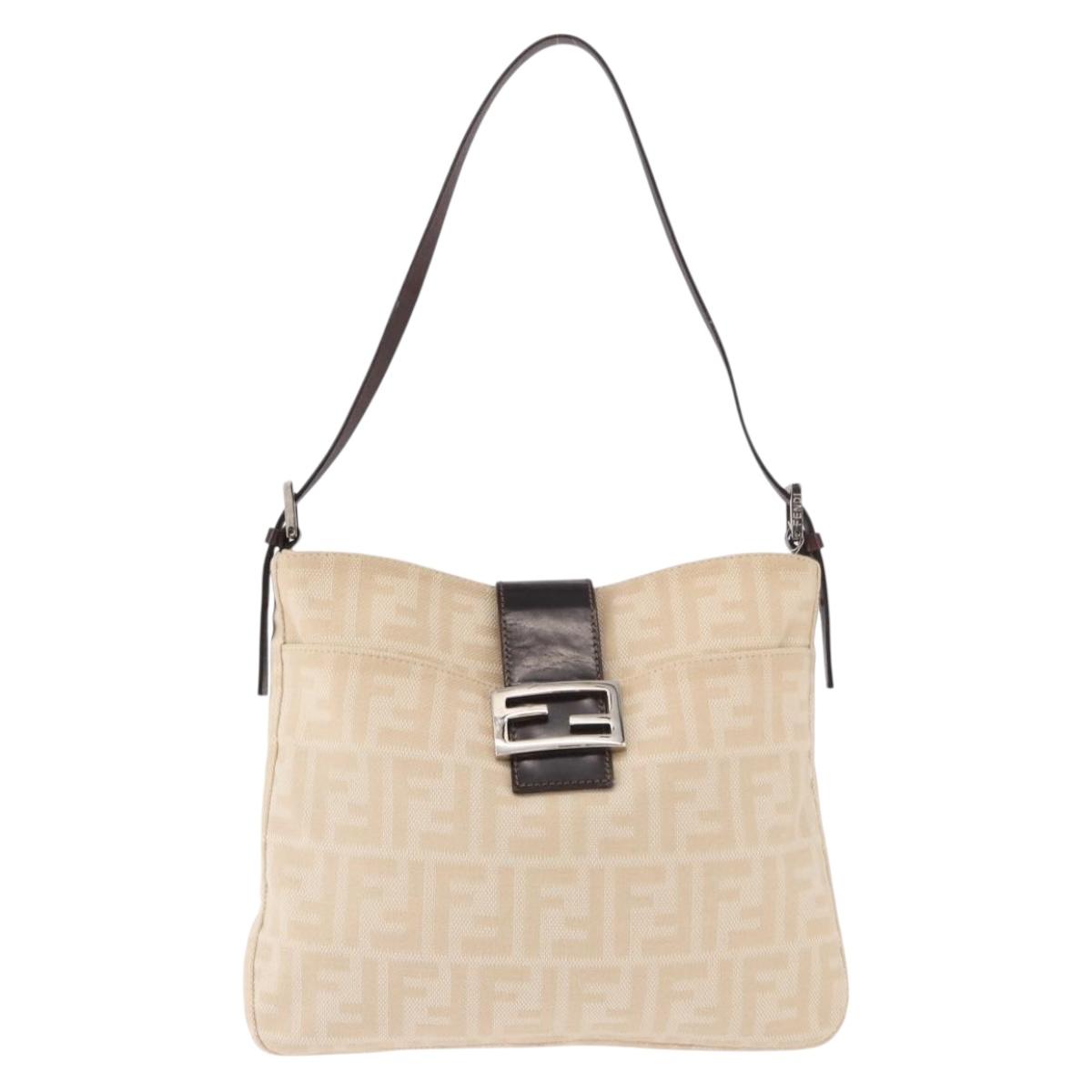 FENDI Zucca Canvas Mamma Baguette Shoulder Bag Beige Silver Auth 184984SAV