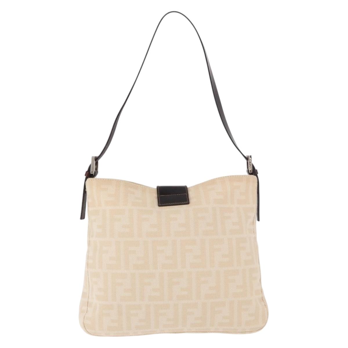 FENDI Zucca Canvas Mamma Baguette Shoulder Bag Beige Silver Auth 184984SAV