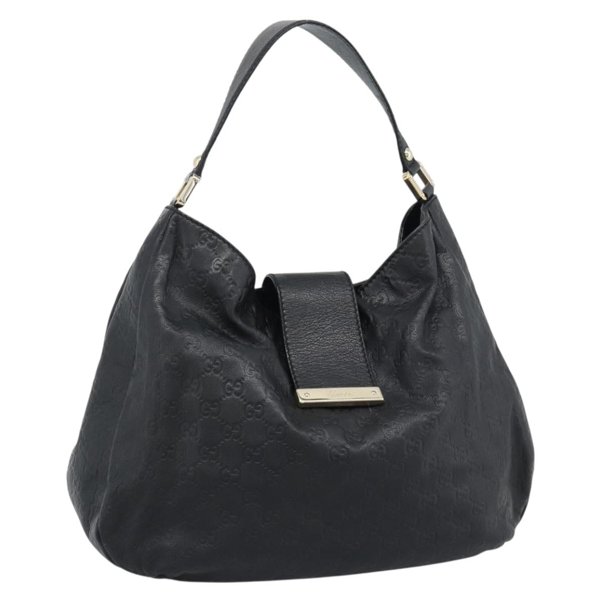 GUCCI GG Canvas Guccissima Shoulder Bag Leather Black Gold 211933 Auth 184986V