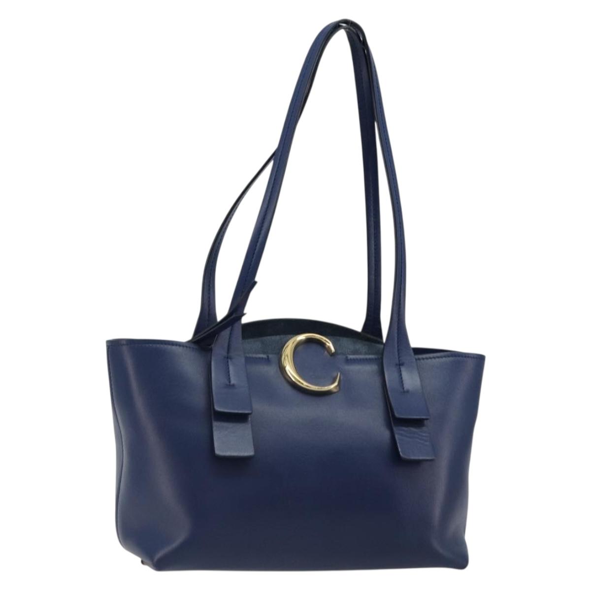 Chloe Tote Bag Leather Blue Gold Auth 184989A