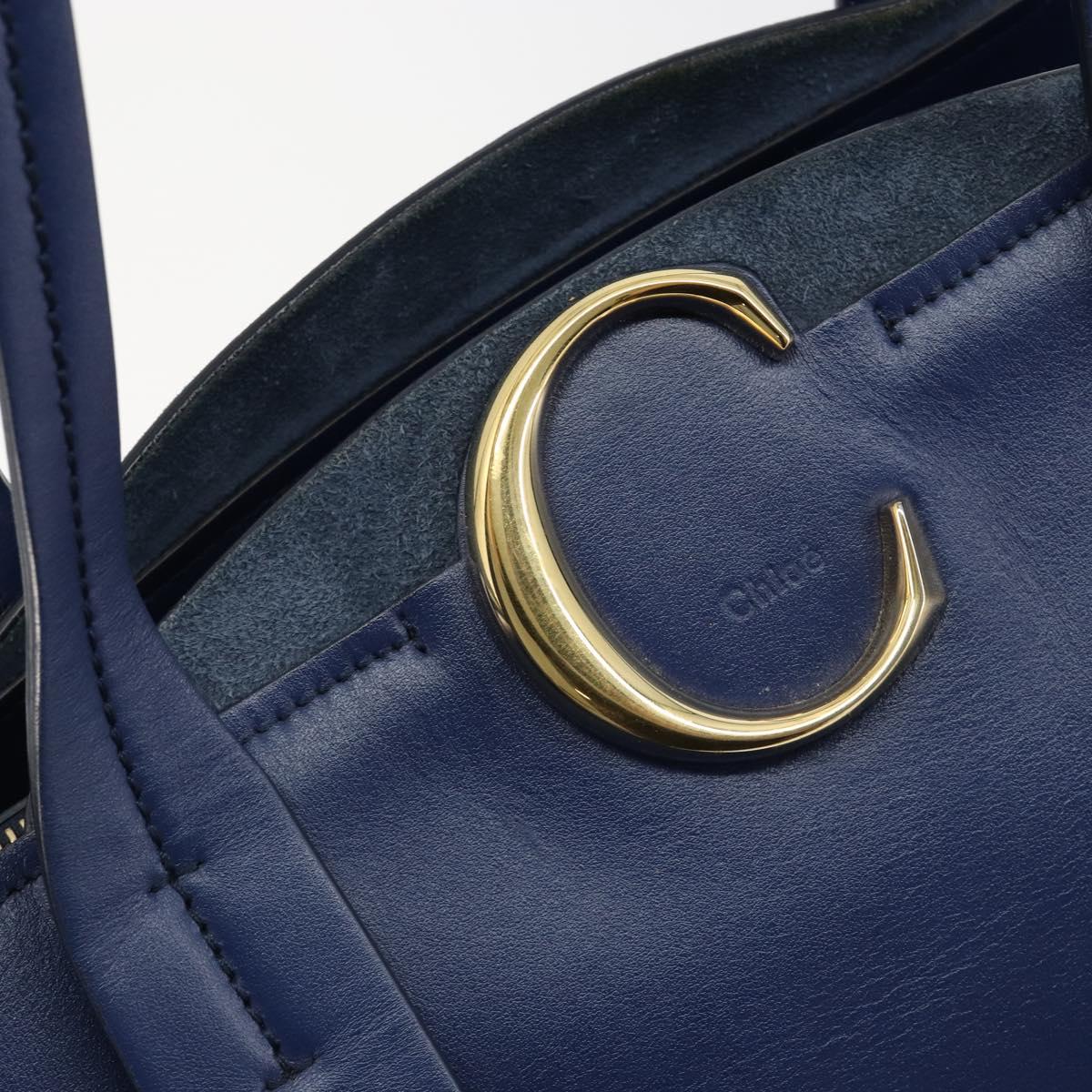 Chloe Tote Bag Leather Blue Gold Auth 184989A