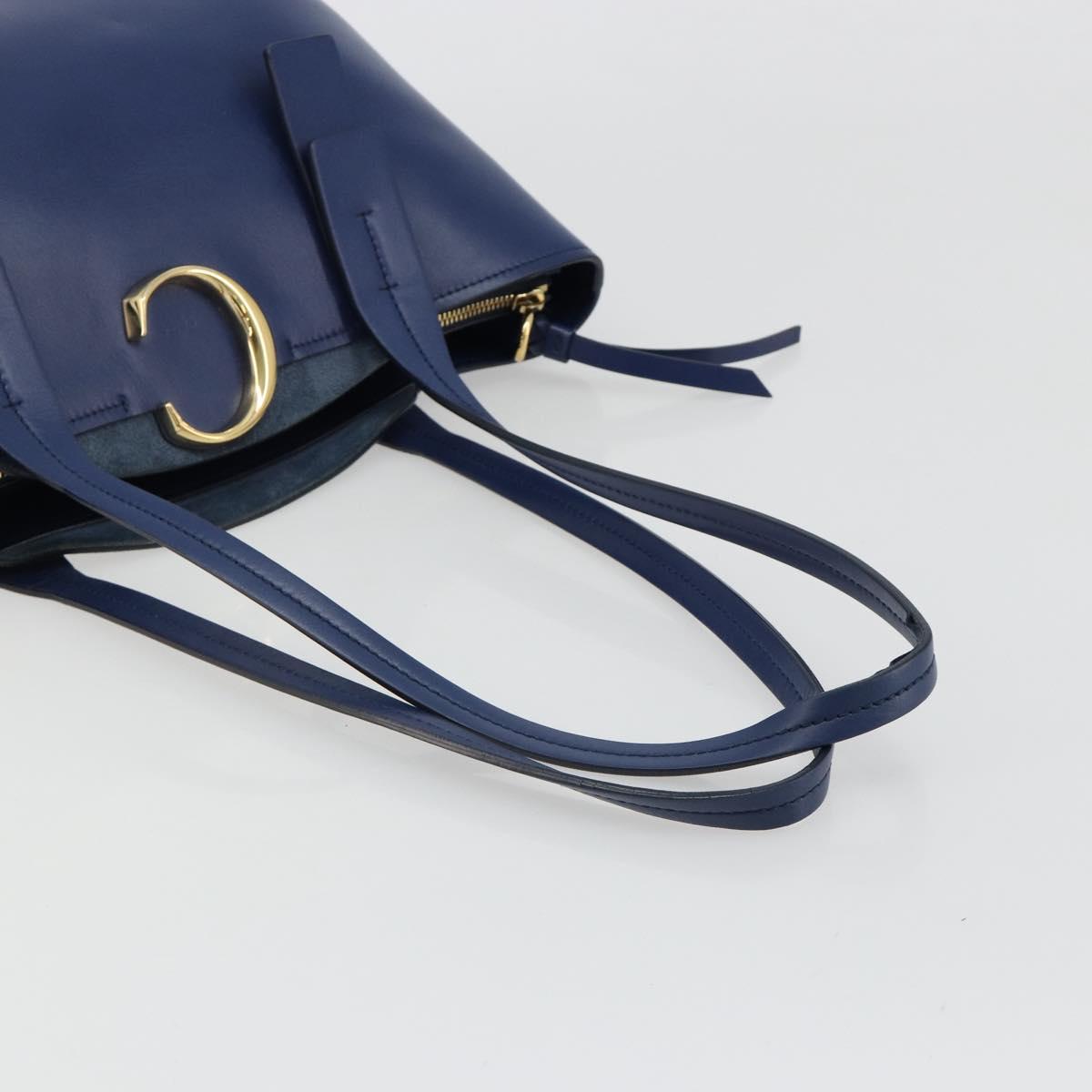 Chloe Tote Bag Leather Blue Gold Auth 184989A