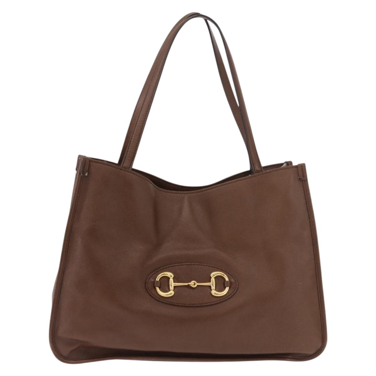 GUCCI Horsebit Tote Bag Leather Brown Gold 623694 Auth 184994V