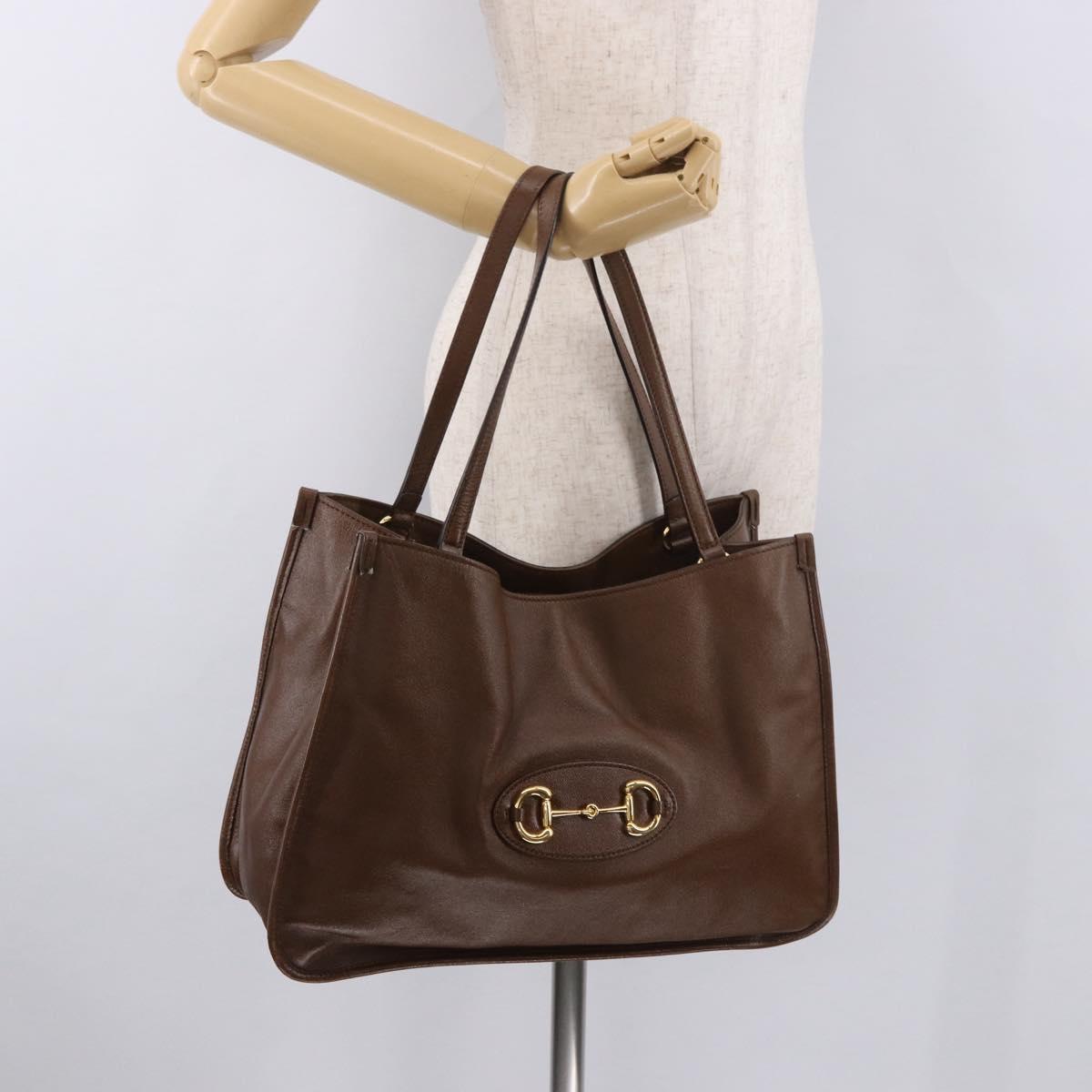 GUCCI Horsebit Tote Bag Leather Brown Gold 623694 Auth 184994V
