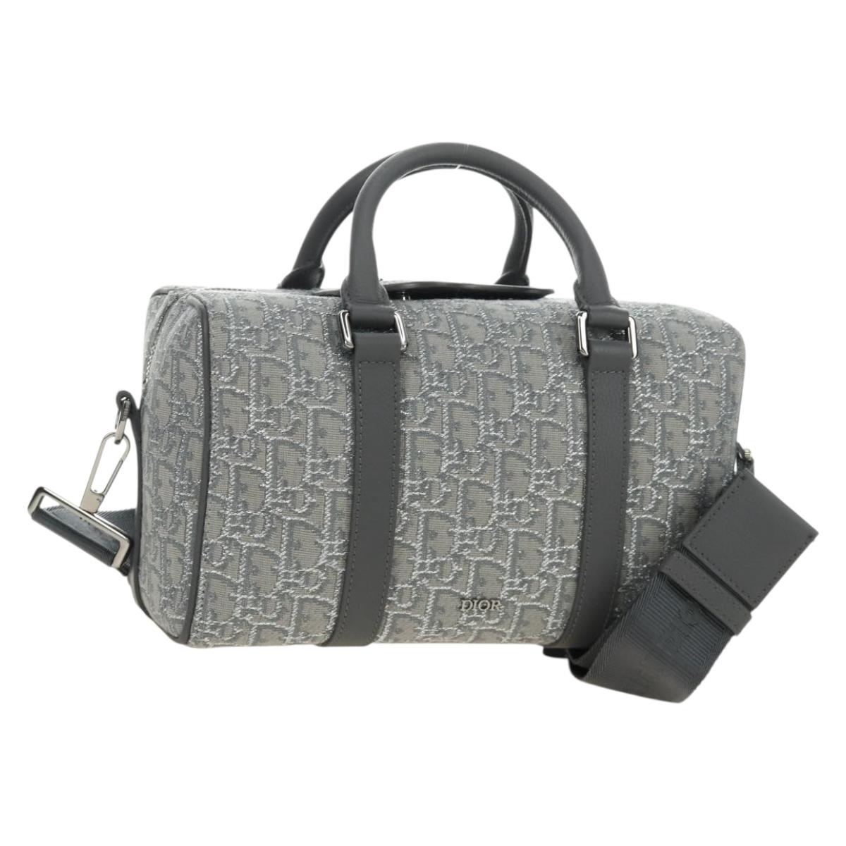 Christian Dior Trotter Canvas Boston Bag 2way Gray Silver Auth 184998SM