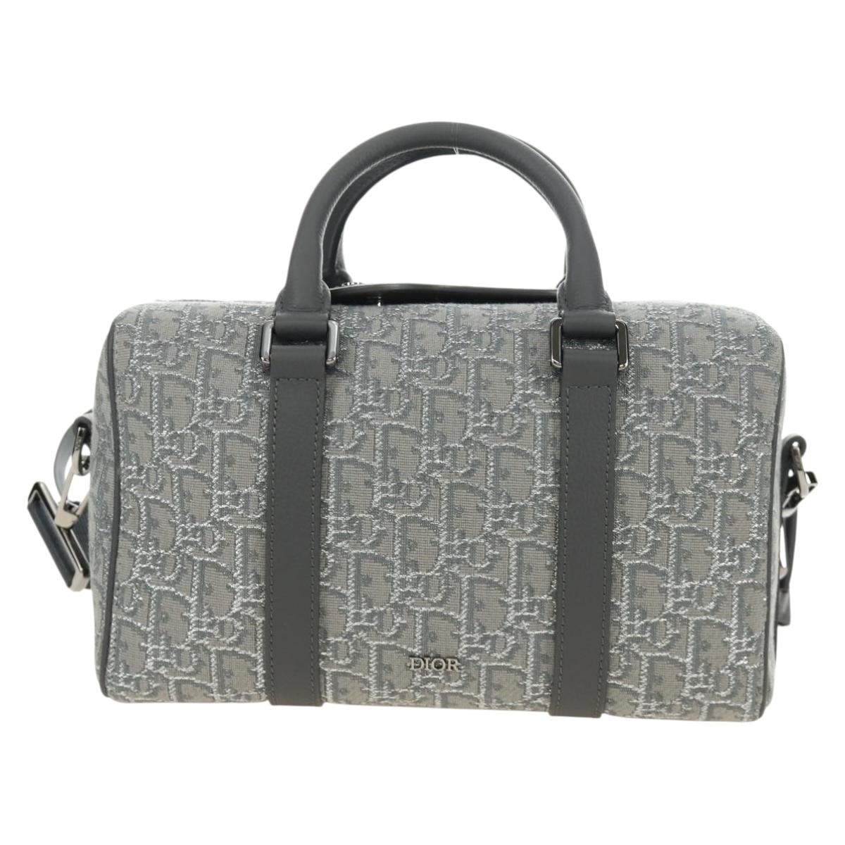 Christian Dior Trotter Canvas Boston Bag 2way Gray Silver Auth 184998SM
