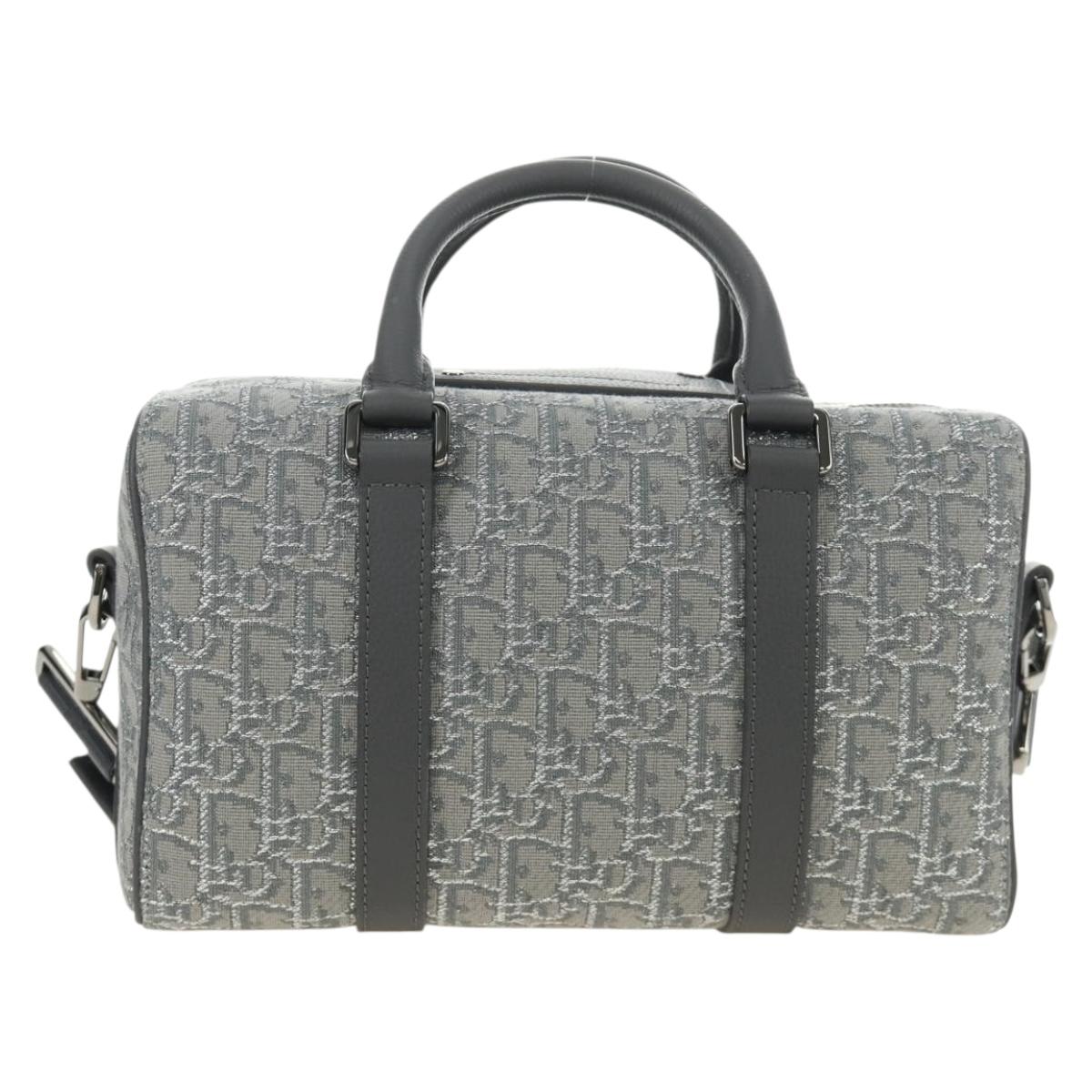 Christian Dior Trotter Canvas Boston Bag 2way Gray Silver Auth 184998SM