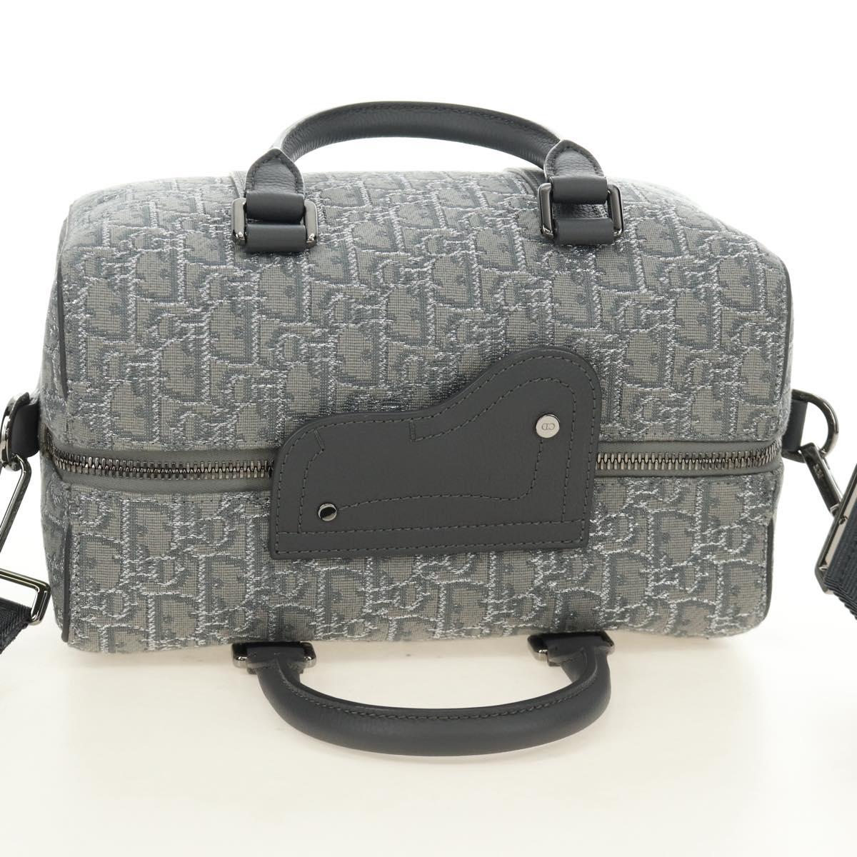 Christian Dior Trotter Canvas Boston Bag 2way Gray Silver Auth 184998SM