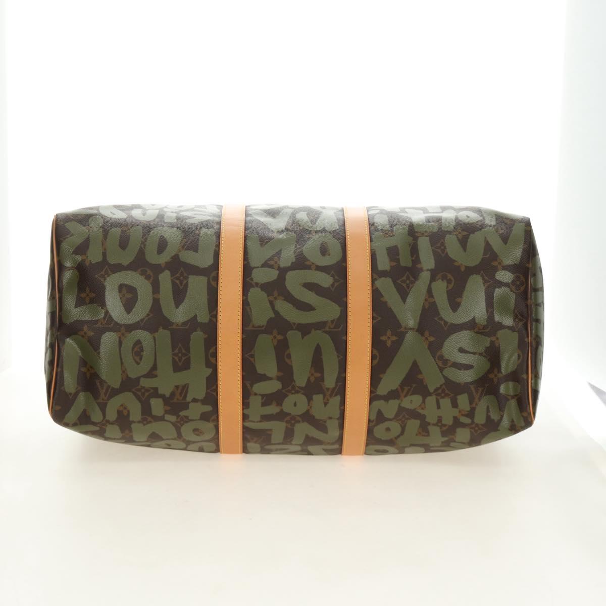 LOUIS VUITTON Monogram Graffiti Keepall 50 Boston Bag Khaki M92196 Auth 184999SV
