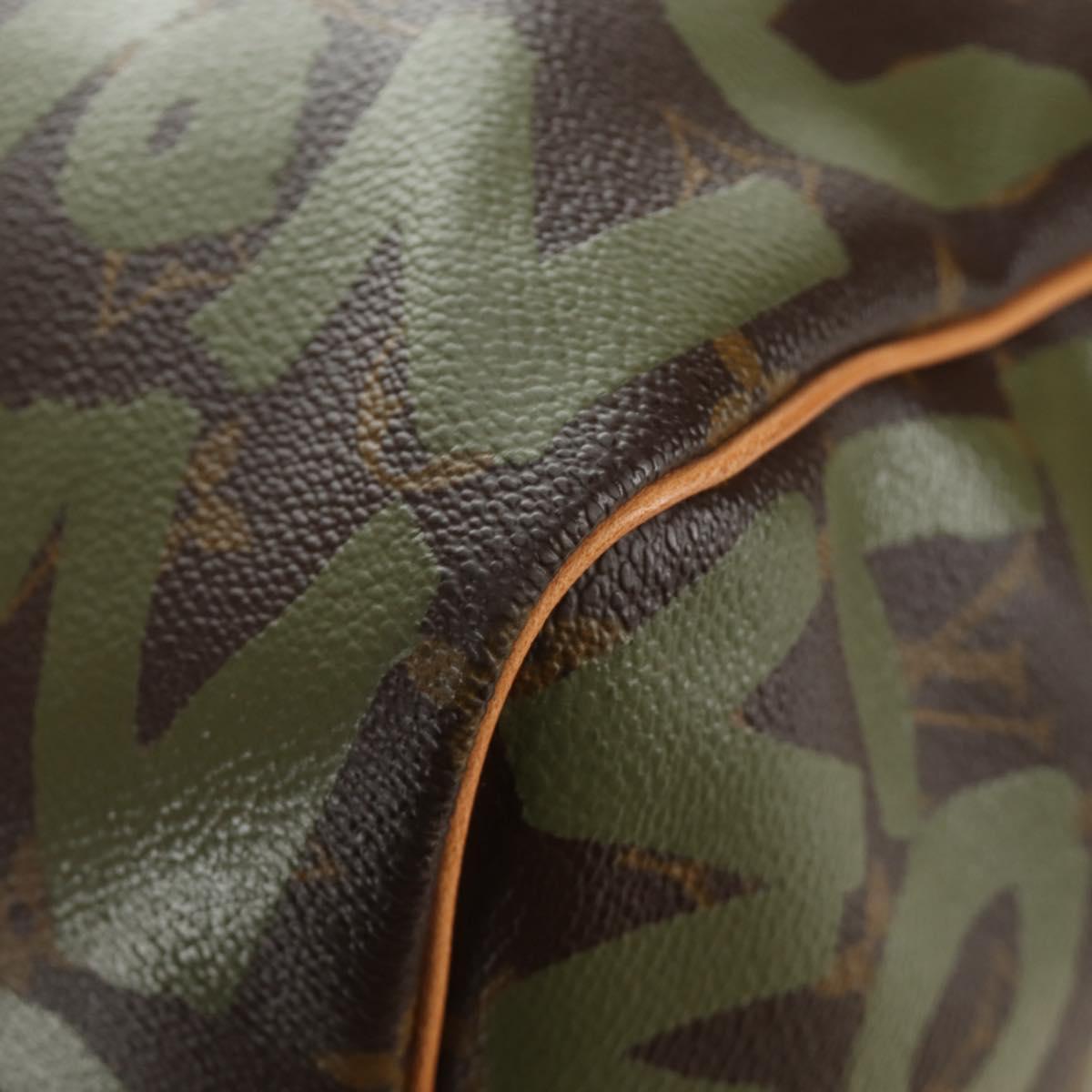 LOUIS VUITTON Monogram Graffiti Keepall 50 Boston Bag Khaki M92196 Auth 184999SV
