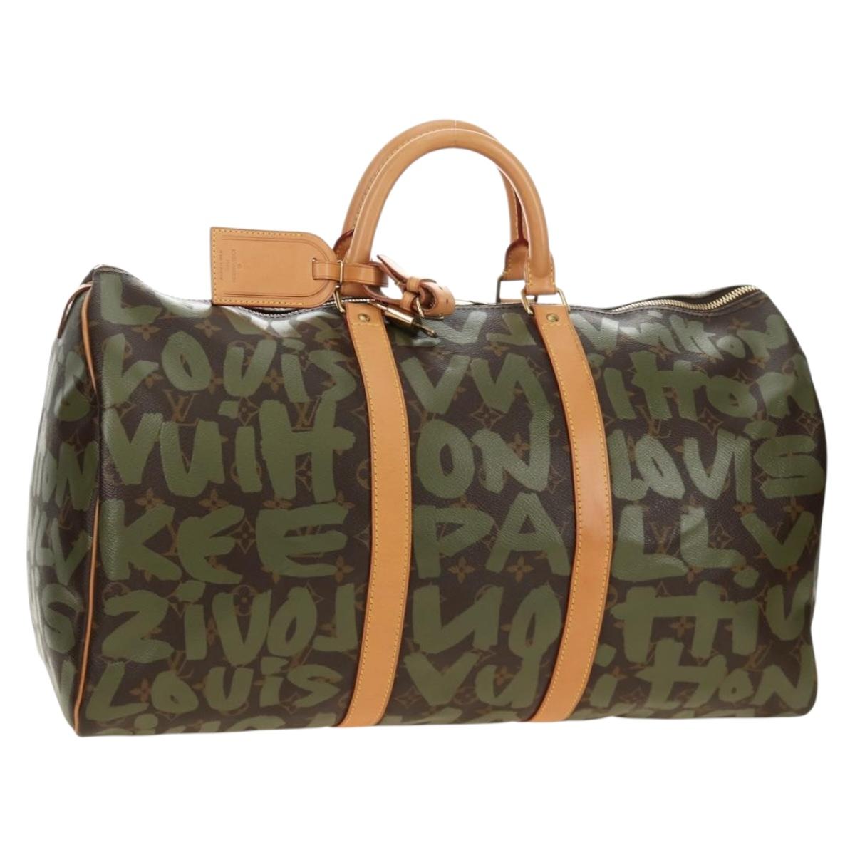 LOUIS VUITTON Monogram Graffiti Keepall 50 Boston Bag Khaki M92196 Auth 184999SV