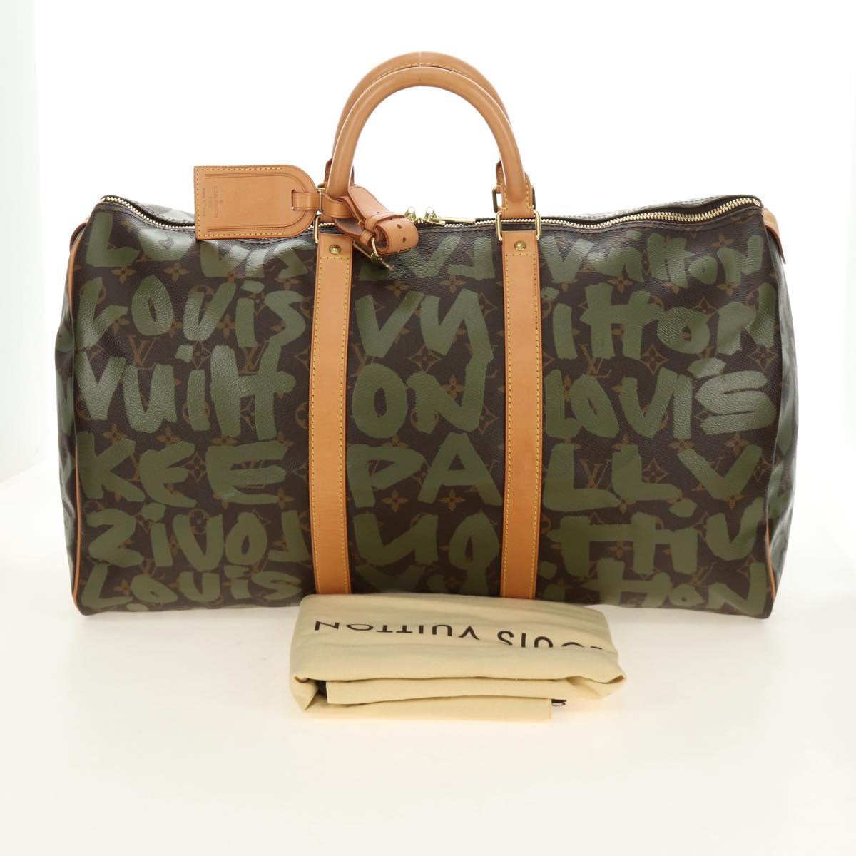 LOUIS VUITTON Monogram Graffiti Keepall 50 Boston Bag Khaki M92196 Auth 184999SV